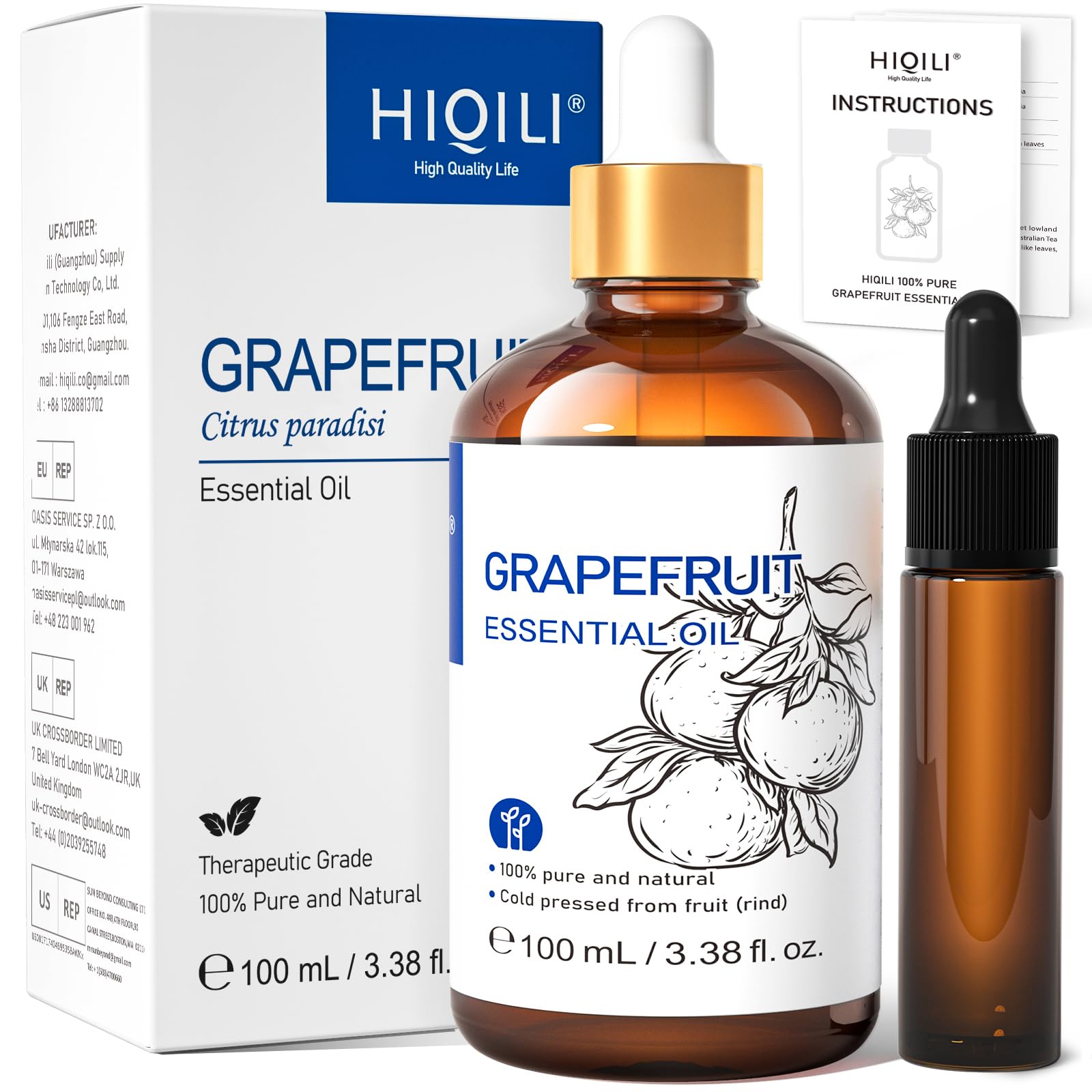 HIQILI 100ml Lavender Essential Oil Pure, 100% Natural Therapeutic Grade for Aromatherapy Diffuser, Skin Care, Hair, Includes Premium Quality Glass Dropper