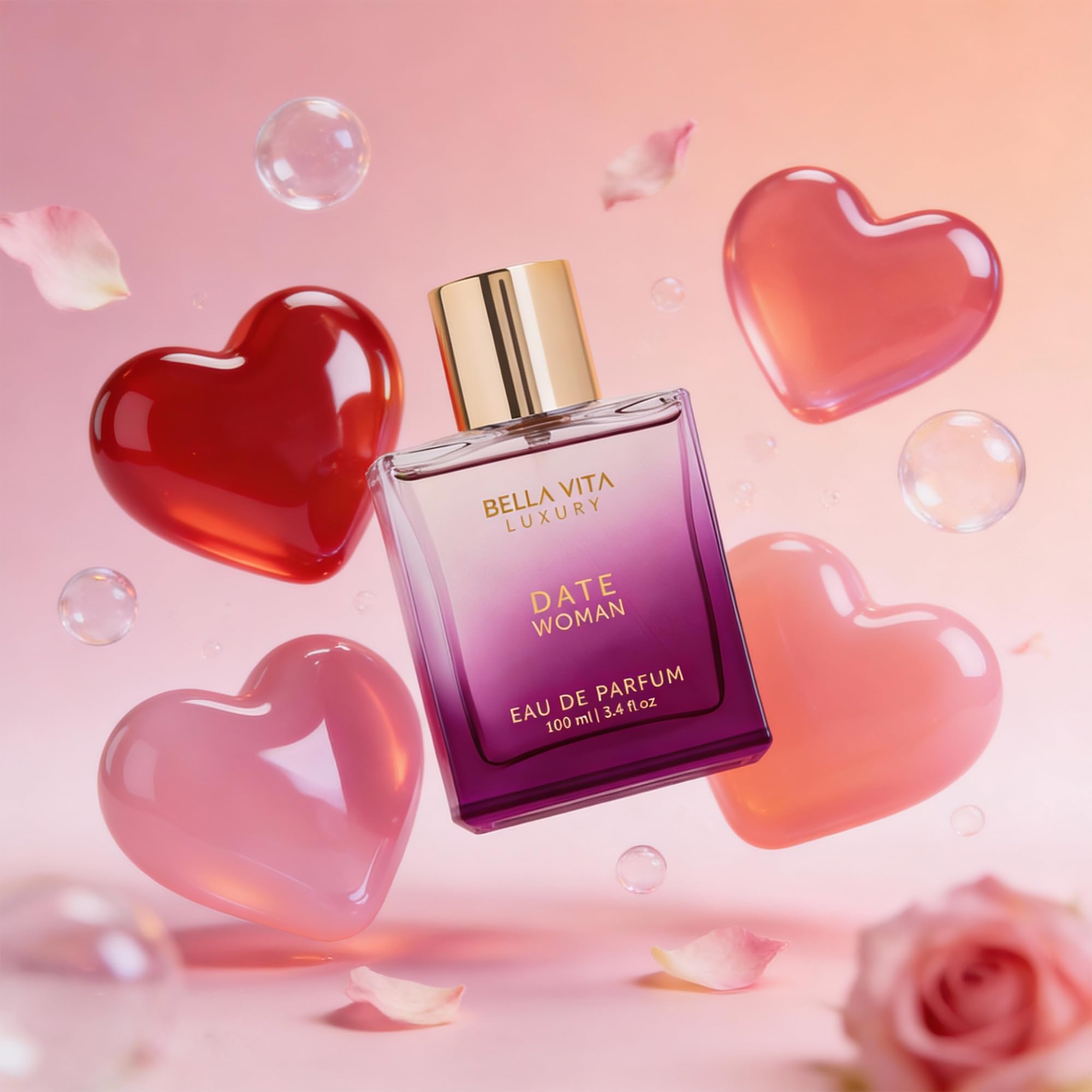 Bellavita Luxury DATE Eau de Parfum | 100 ml (3.4 fl.oz.) | Perfume for Women | Floral, Pink Pepper, Jasmine, and Moss Notes | Long Lasting Fragrance | Mother's Day Present
