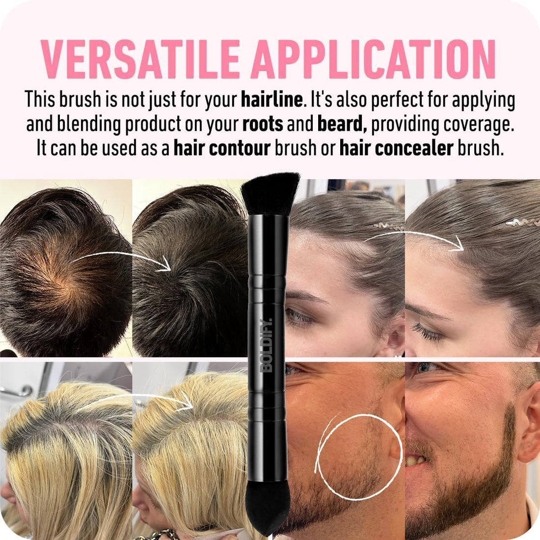 BOLDIFY Four Ended Hairline Powder Brush - Precision Hair Makeup Brush Set with Sponge Tip for Seamless Blending - Ideal as a Hair Concealer/Contour, Root Touch Up Halalzen