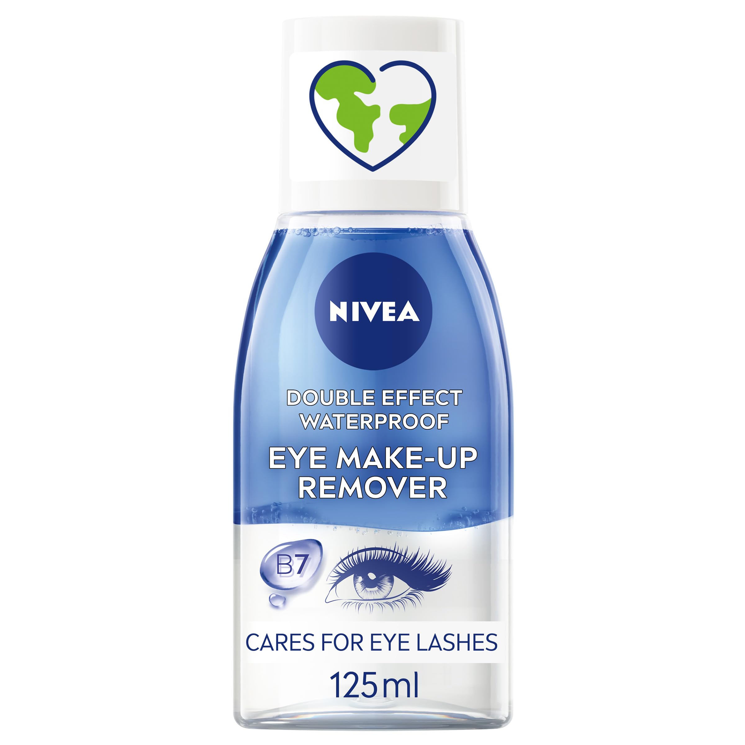 NIVEA Double Effect Waterproof Eye Make-Up Remover (125ml), Daily Use Face Cleanser for Make-Up and Mascara with Cornflower Extract and Biotin Halalzen