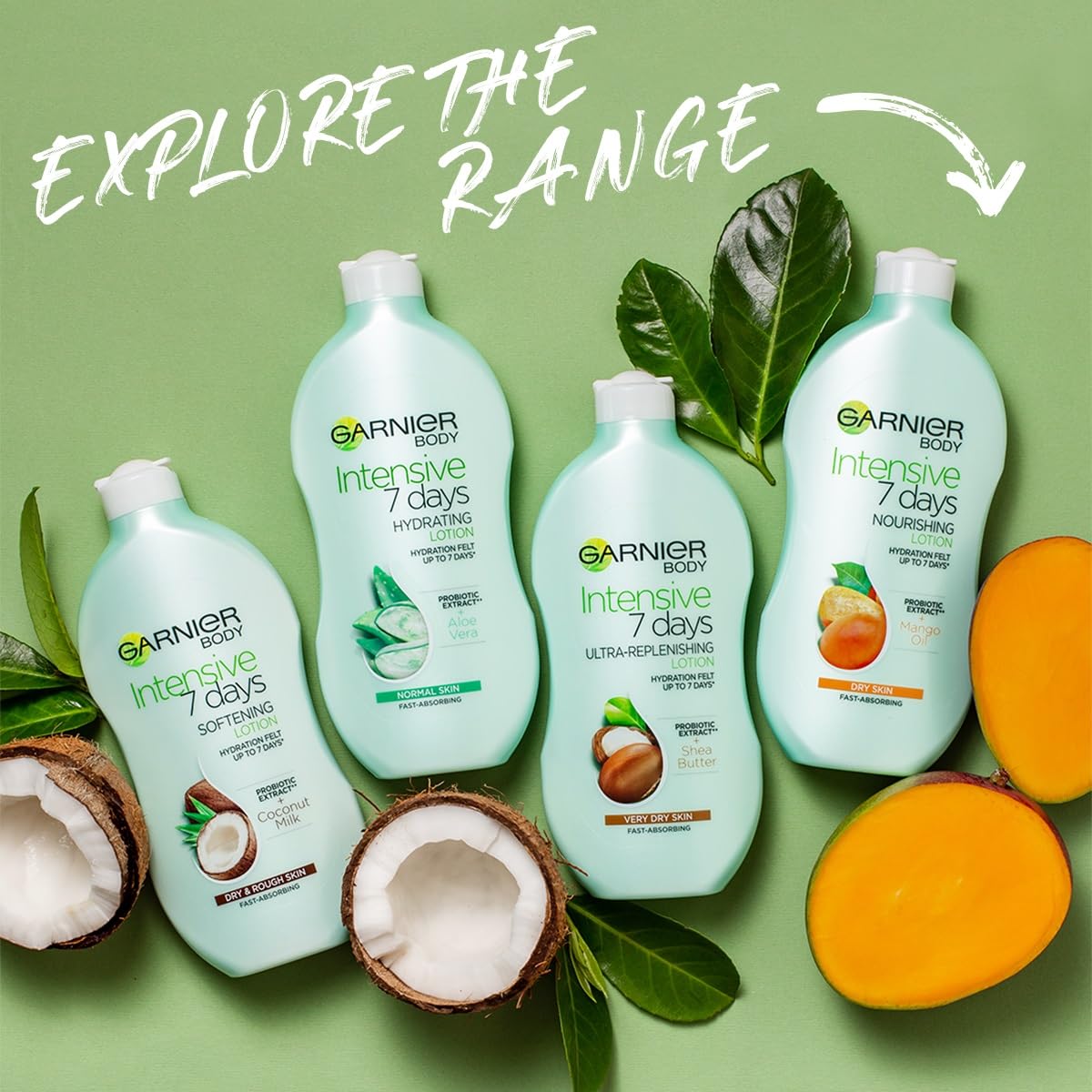 Garnier Intensive 7 Days Aloe Vera & Probiotic Extract Body Lotion 400ml, Hydrating and Refreshing Moisturiser, Up to 7 Days Hydration, For Normal Skin, Fast Absorbing & Non Greasy