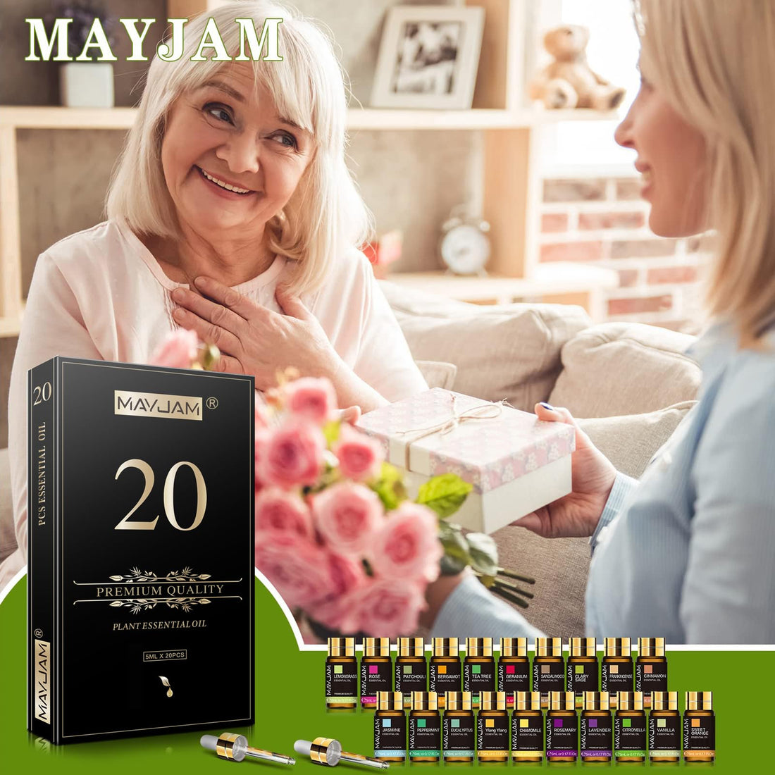 MAYJAM Top 20 Pure Essential Oil Set, Premium Grade Essential Oils for Diffuser for Home, Premium Aromatherapy Oils for Candle Making, Skin & Hair Care