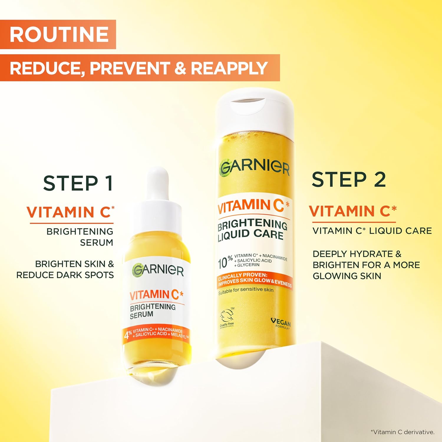 Garnier Vitamin C Brightening Liquid Care Toner with 10% Glycerin + Niacinamide + Vitamin C + Salicylic acid - Dermatologically tested, Vegan Formula, Cruelty-Free approved - 120ML
