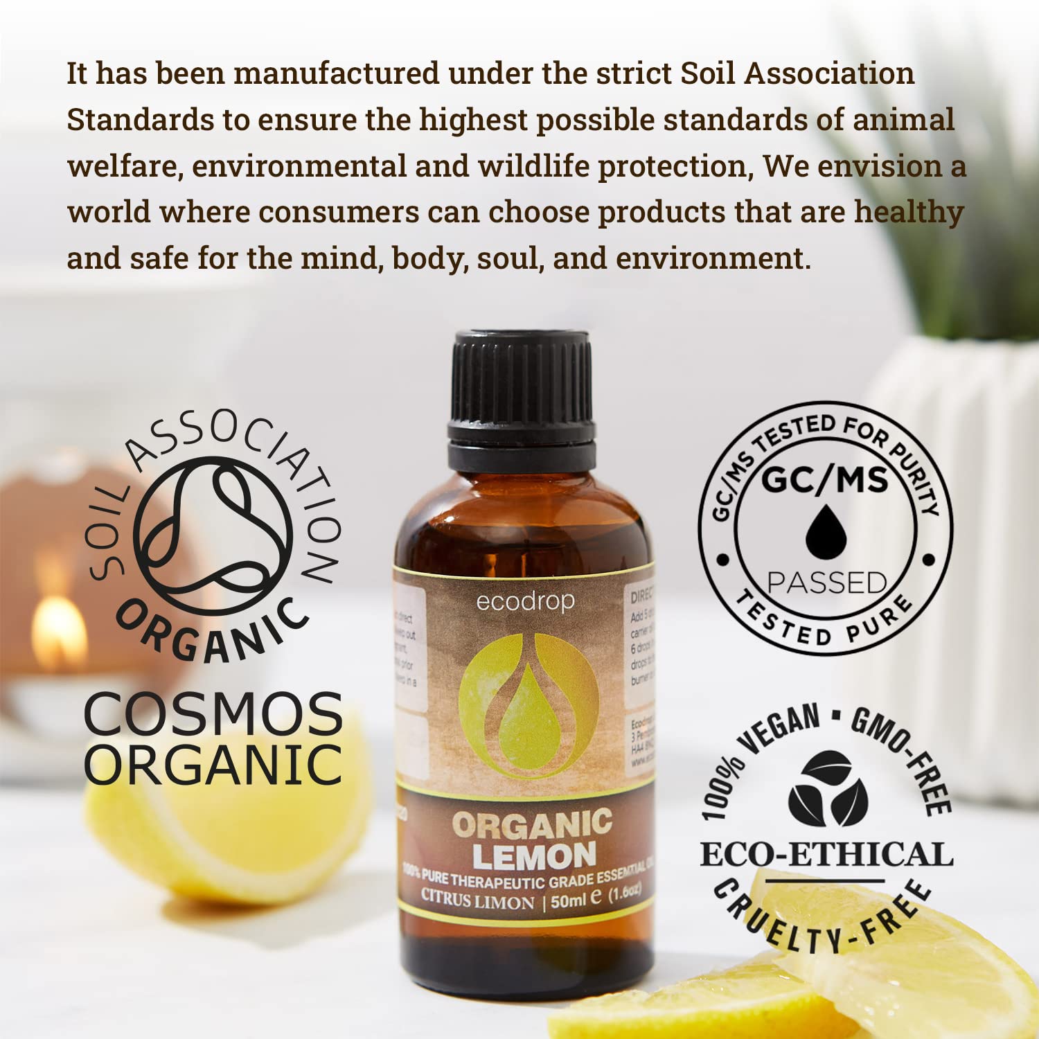Ecodrop Tea Tree Essential Oil, 10 ml | 100% Pure Organic Steam-Distilled | Melaleuca Alternifolia | Aromatherapy, Diffuser, Massage, Bath, Soap & Candle Making | Australian Fresh Aroma