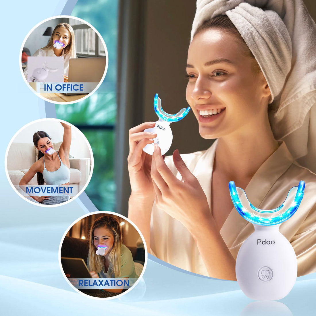 Teeth Whitening Kit with LED Light + 5 Tooth Whitening Gel - Gentle Whitening on Sensitive Teeth - Fast Removes Stubborn Stains - Professional Tooth Whitener for Home - Wireless & Water-Resistant