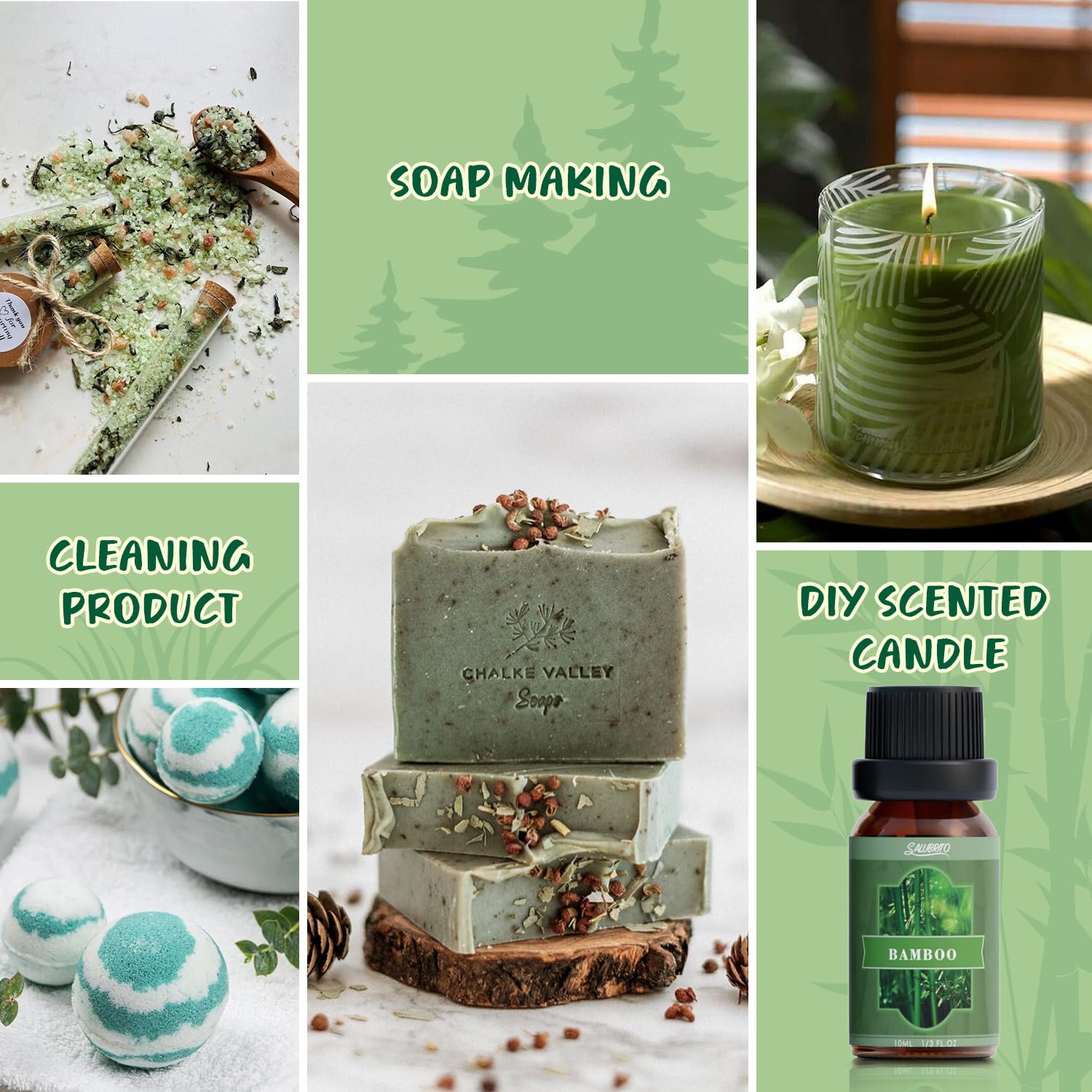 SALUBRITO Clean Essential Oils Set, Fresh Cotton, Clean Home, Fresh Linen, Soft Powder, Blossom Soap, Mint Scented Oils for for Diffuser, Candle, Soap Making