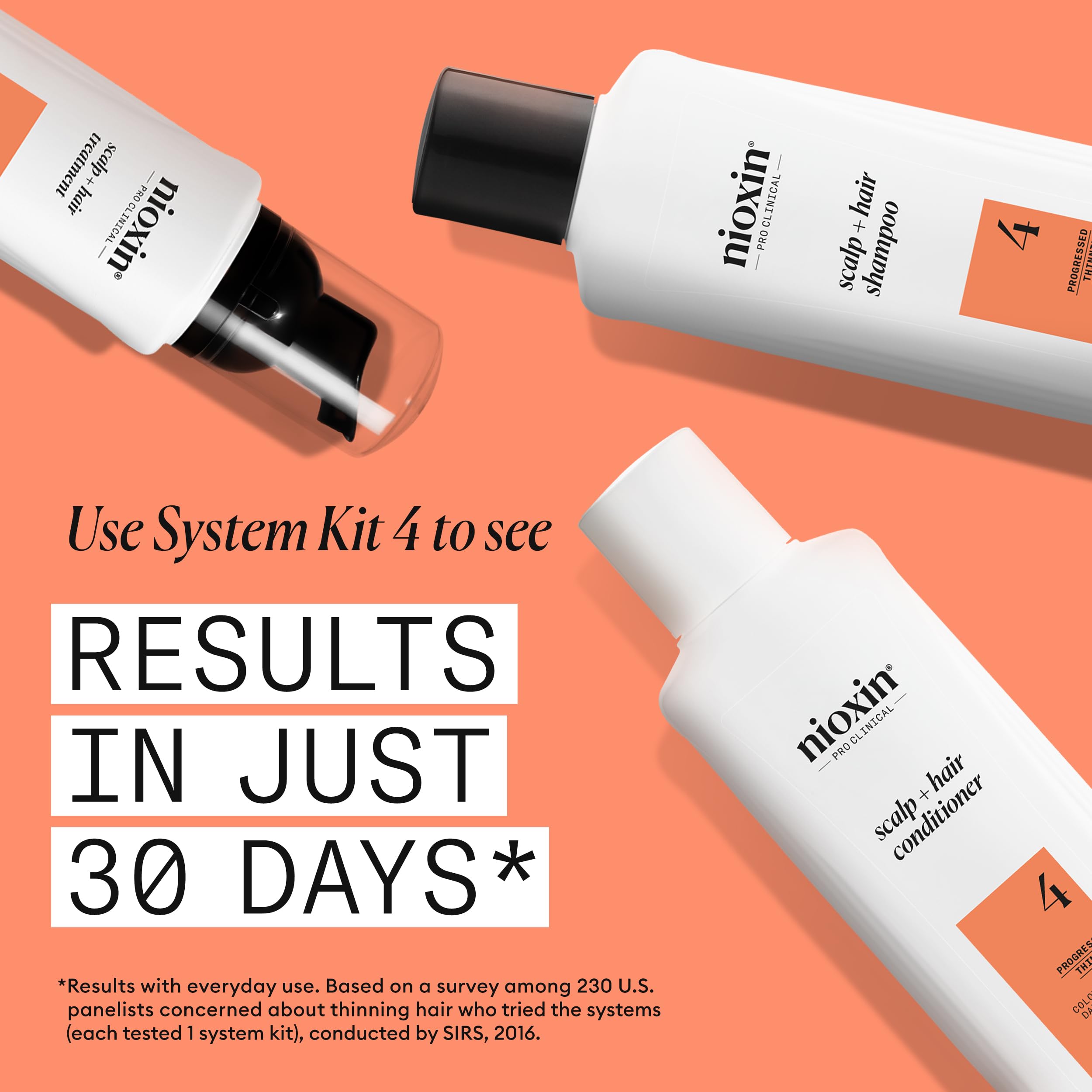 Nioxin System 4 - Hair Thickening System For Damaged Hair with Progressed Thinning - Biotin & Niacinamide - Shampoo, Conditioner, Serum