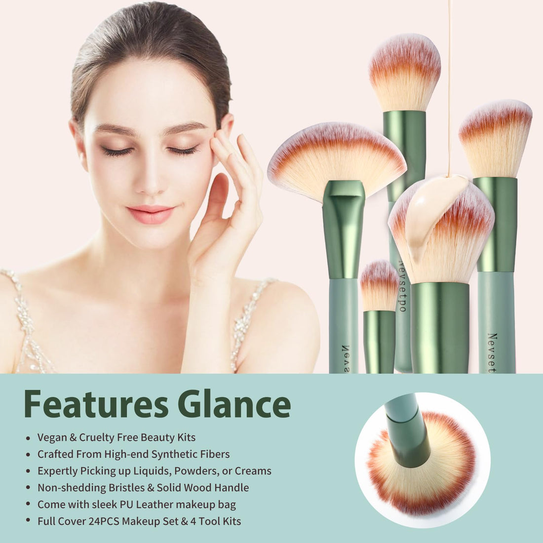 Makeup Brushes, Quality Make Up Brushes 28Pcs Makeup Brushes Set Professional & Beginner Make-up Sets & Case, Brushes & Sponges,Travel-Friendly Roll-up Beauty Gift Sets for Women, GREEN Halalzen