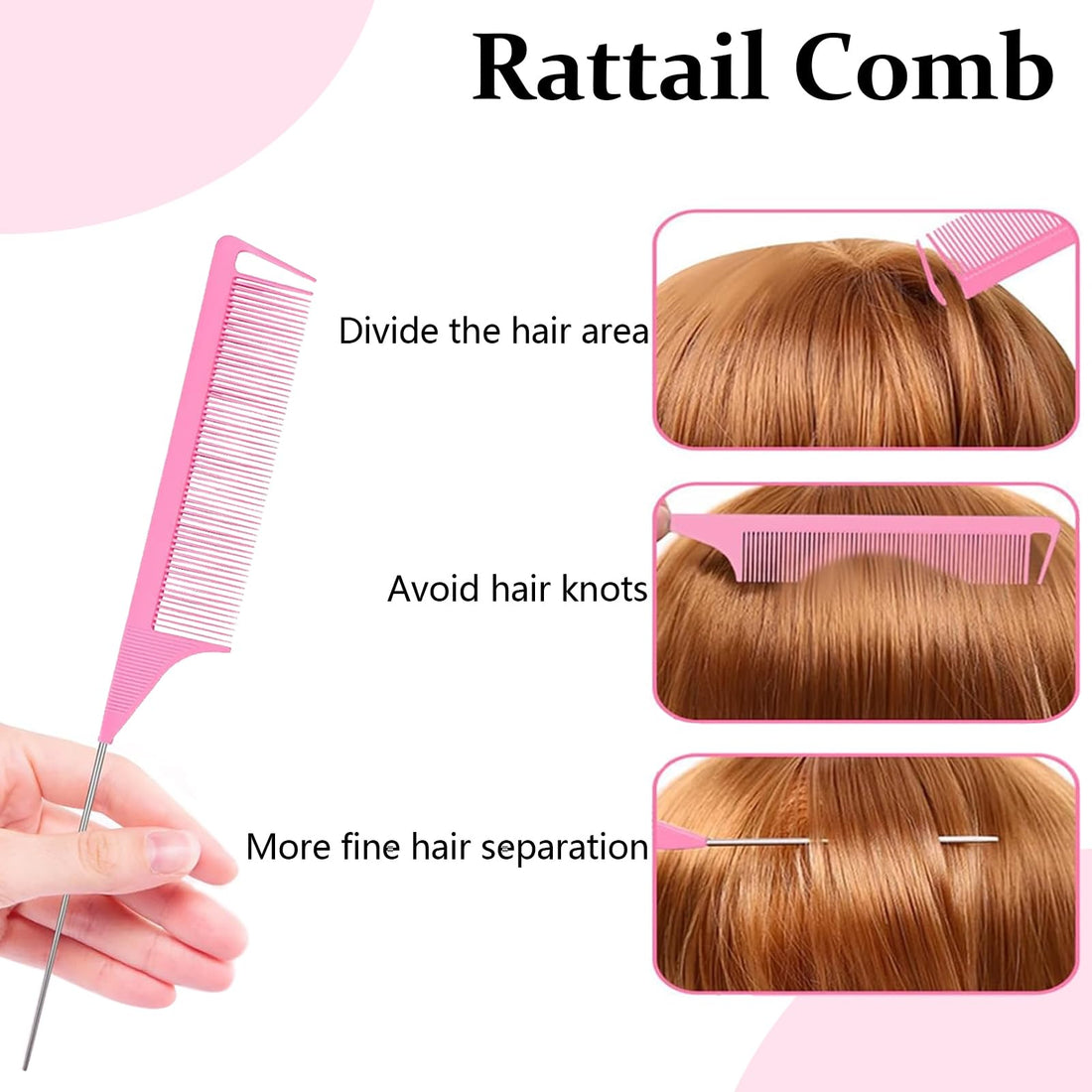 3pcs Topsy Tail Hair Tool, Hair Braiding Tool French Braid Loop Tool, Rat Tail Comb Fast Hair Styling Accessories (Black) Halalzen