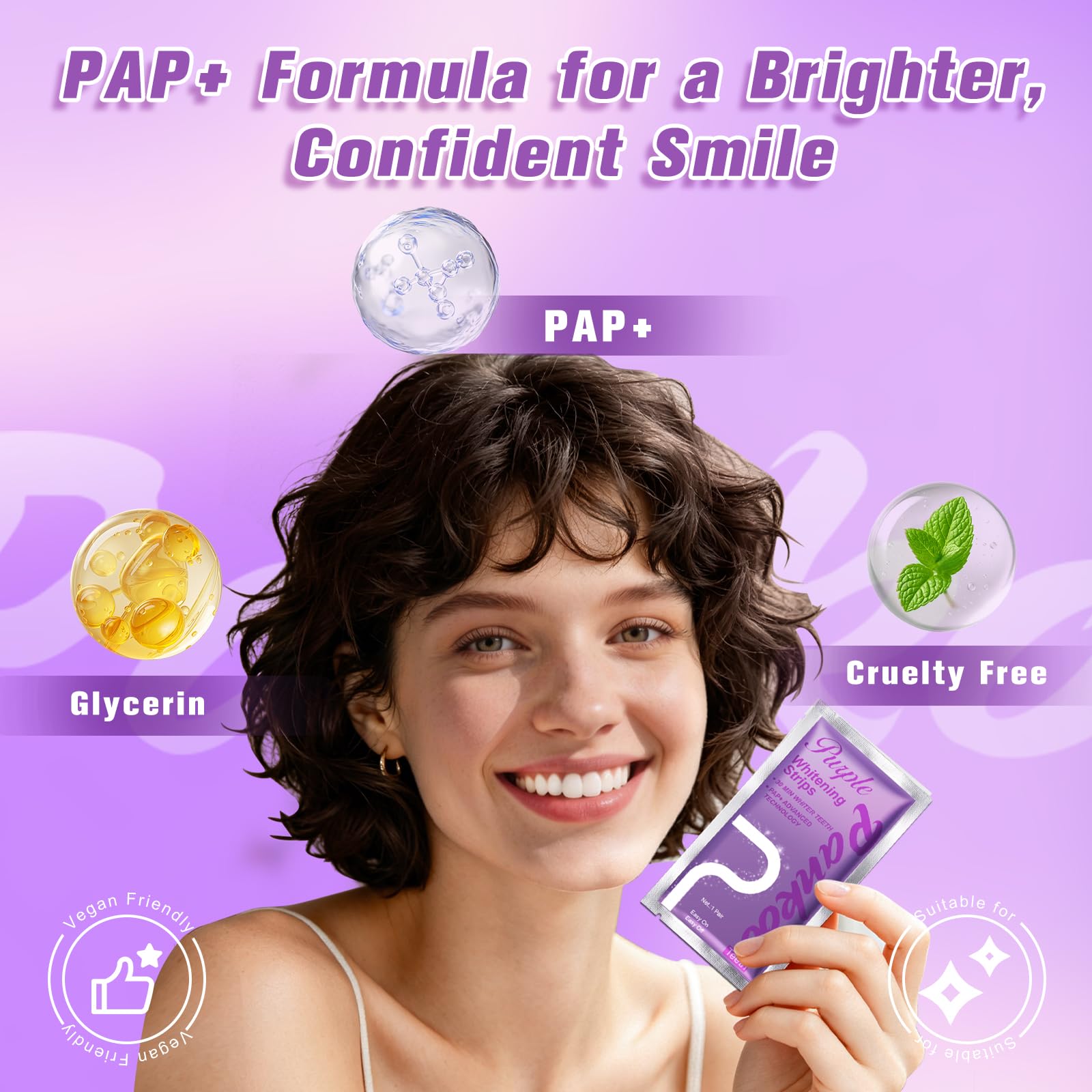 Purple Teeth Whitening Strips 14 Treatments, Helps Remove Surface Stains - Coffee & Wine Stains, Supports Enamel Care, No Sensitivity, No Slip, 28 Strips,Teeth Whitening Gel