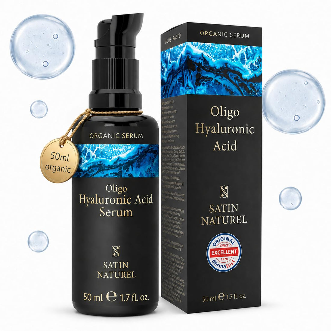 Satin Naturel High-Dose Hyaluronic Serum 100 ml – Organic Hyaluronic Acid Facial Serum – Anti-Aging Moisturizing Serum – Vegan – 24h Hydration – Facial Care for Women and Men