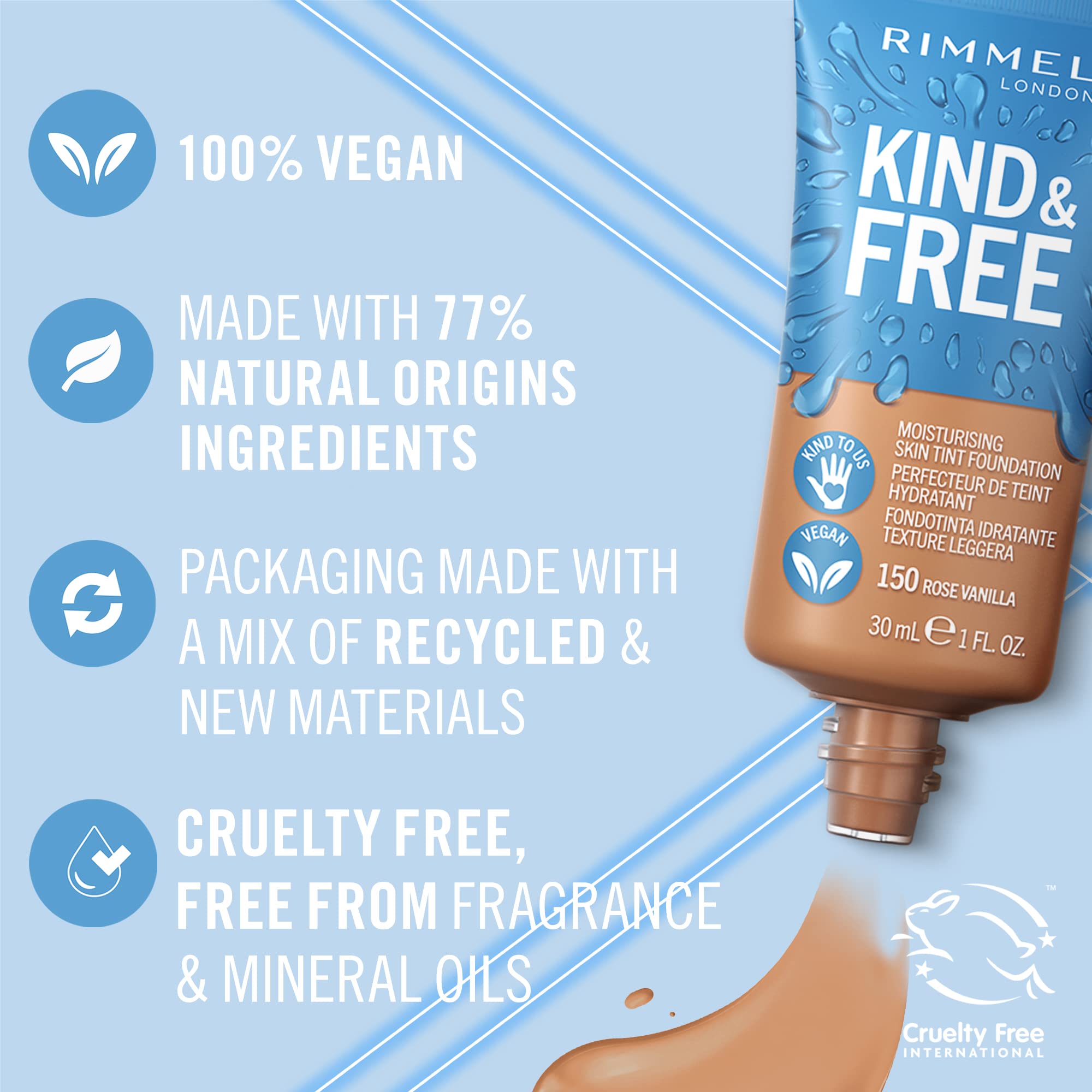 Rimmel Kind + Free Moisturising Skin Tint Foundation, Vanilla 160 Halalzen