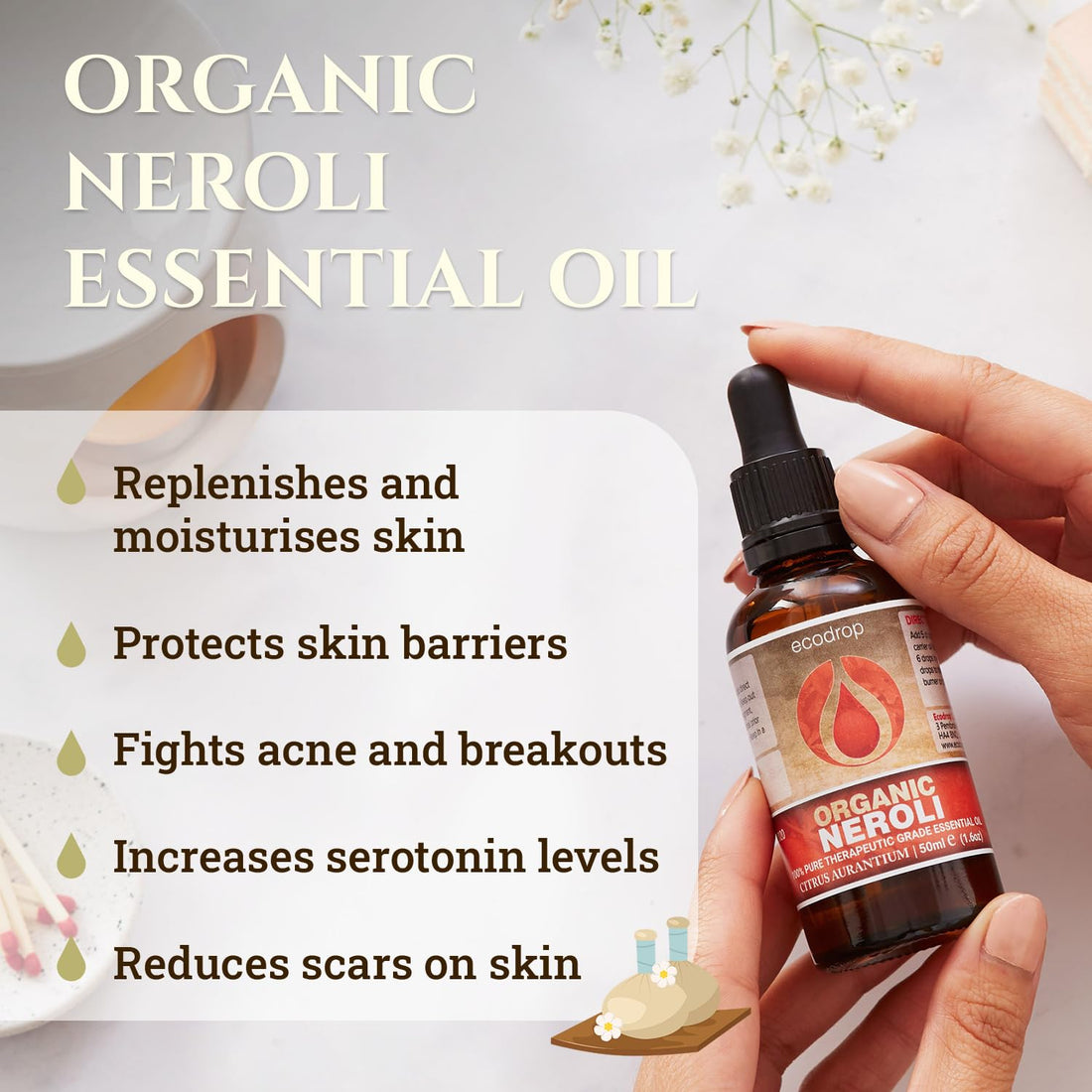 Ecodrop Tea Tree Essential Oil, 10 ml | 100% Pure Organic Steam-Distilled | Melaleuca Alternifolia | Aromatherapy, Diffuser, Massage, Bath, Soap & Candle Making | Australian Fresh Aroma