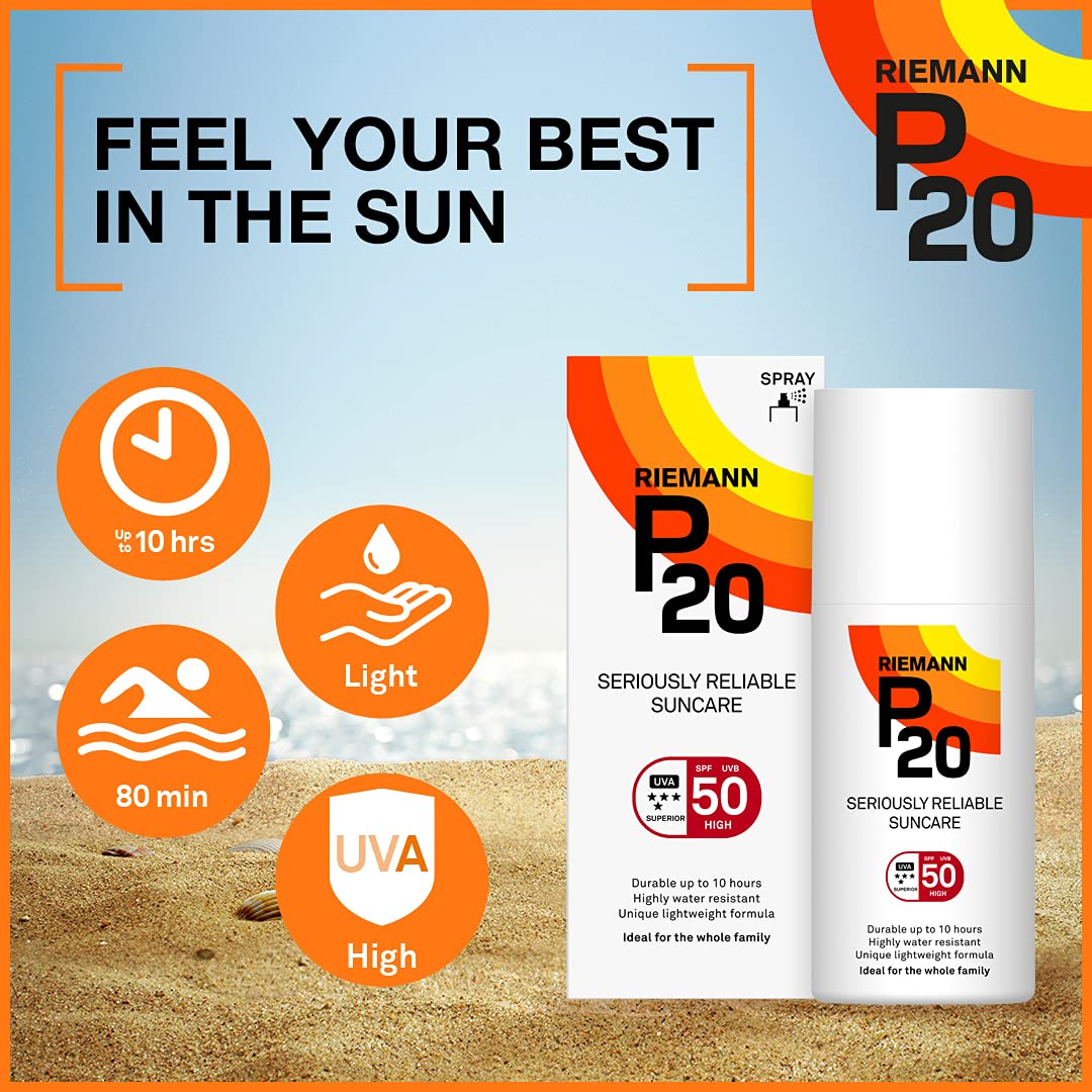 RIEMANN P20 Original SPF50+ Plus Spray 200ml | High UVA & UVB Protection Sunscreen Spray | Long Lasting Water Resistant Sun Care | Lightweight Daily Protection