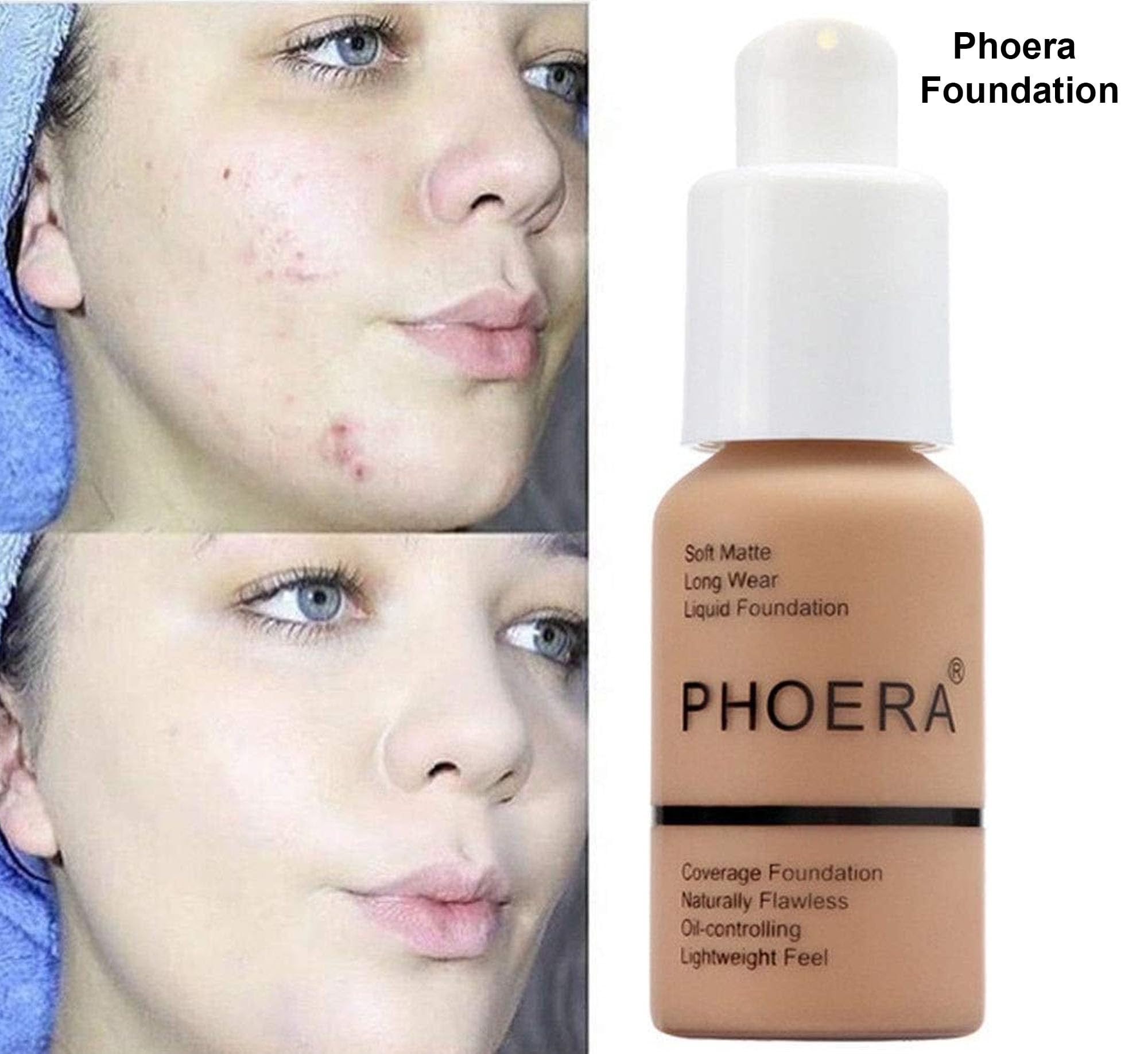 Glamza PHOERA Foundation Concealer Makeup Full Coverage Matte Brighten Long Lasting UK (104 BUFF BEIGE) Halalzen