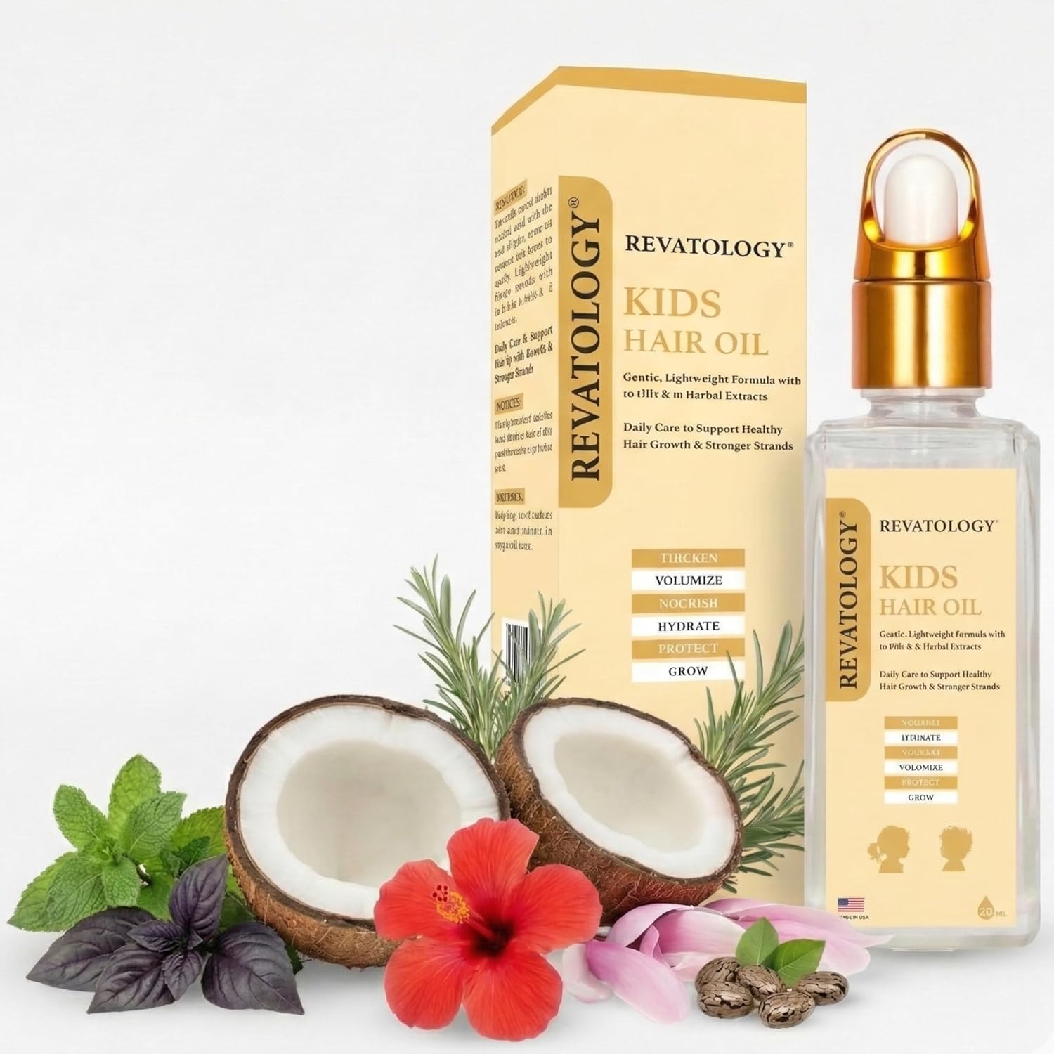Revatology Kids & Baby Hair Growth Oil, Gentle Pre-Wash Dry/Itchy Scalp Treatment, Coconut, Rosemary, Castor, Amla +25 Botanicals Hair Oil for Toddlers, Curly & All Hair Types, Ayurvedic (Made in USA) Halalzen