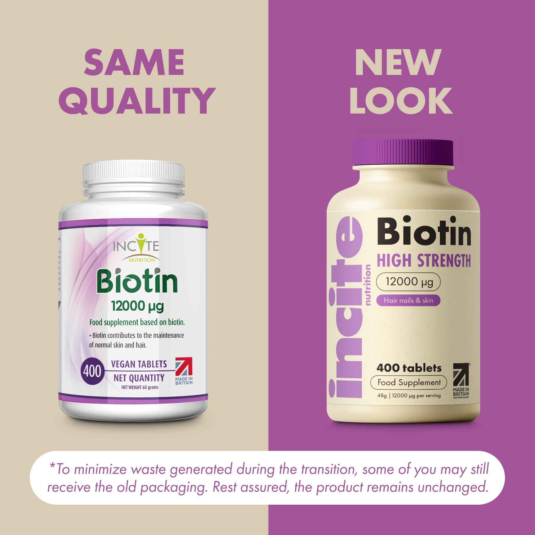 Incite Nutrition Biotin Hair Growth Support Supplement 12,000mcg - 400 Tiny 6mm Tablets (Full Year Plus Supply) - for Men & Women
