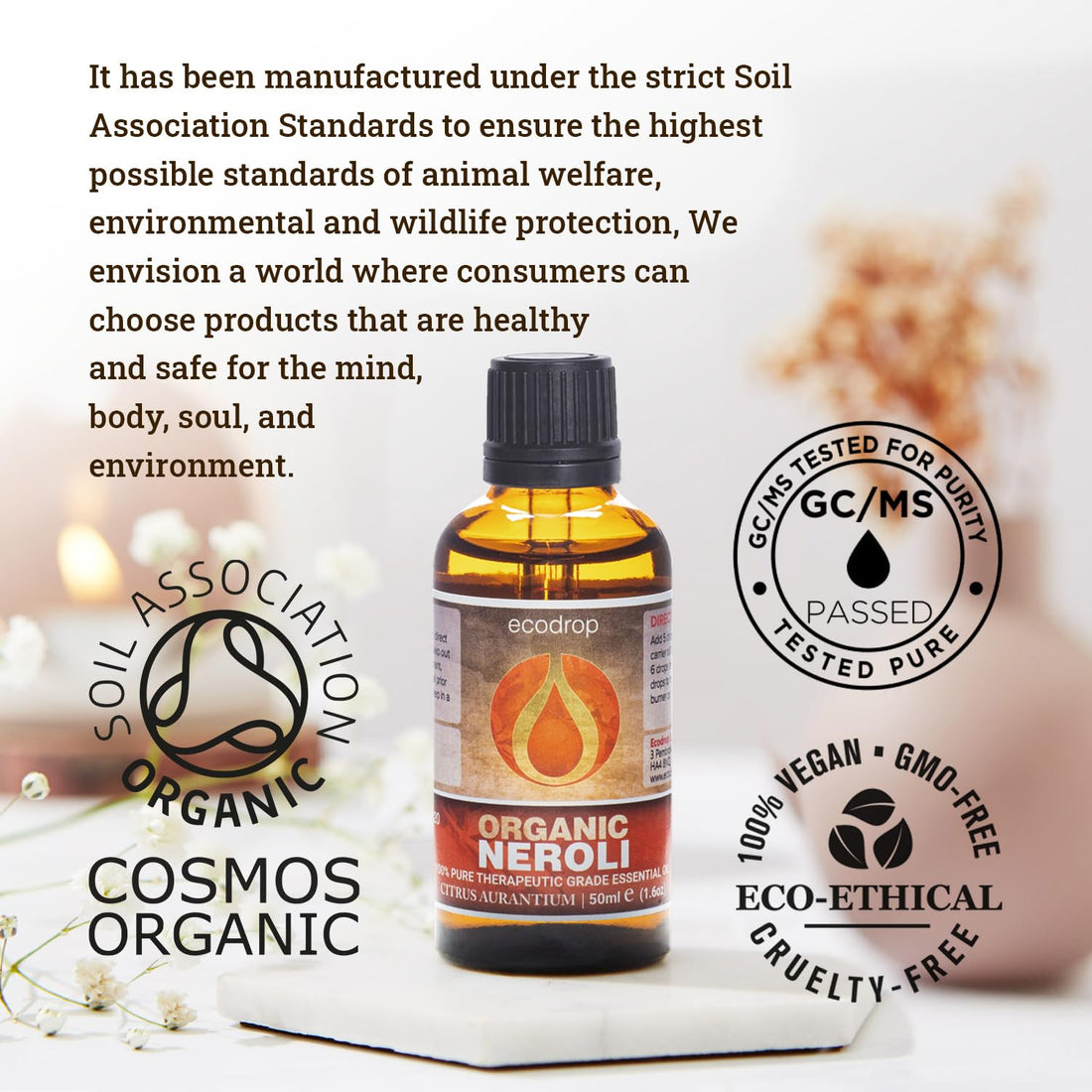 Ecodrop Tea Tree Essential Oil, 10 ml | 100% Pure Organic Steam-Distilled | Melaleuca Alternifolia | Aromatherapy, Diffuser, Massage, Bath, Soap & Candle Making | Australian Fresh Aroma