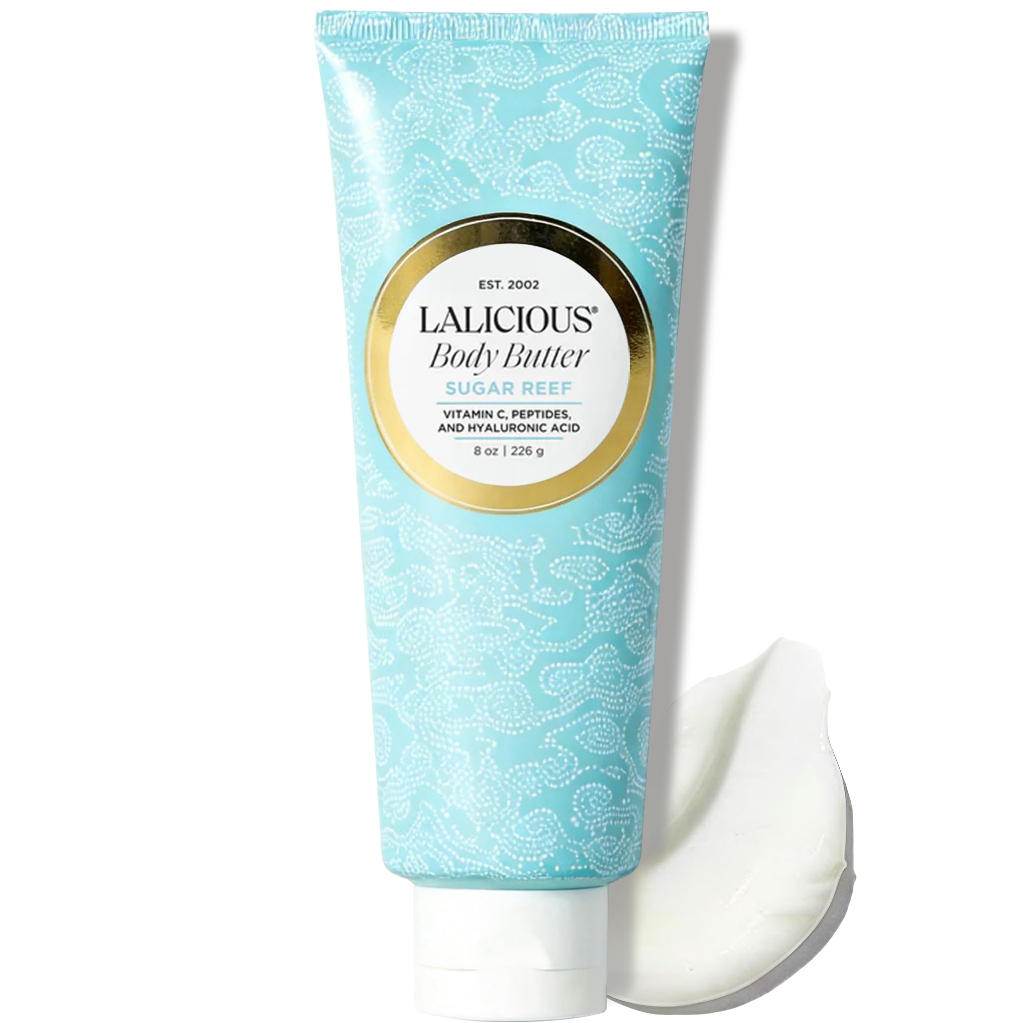 LaLicious Sugar Kiss® Whipped Body Butter 8oz | Ultra-Hydrating Shea Butter Body Cream with Hyaluronic Acid, Vitamin C & Peptides | Moisturizing Lotion for Dry Skin | Firming & Skin-Softening