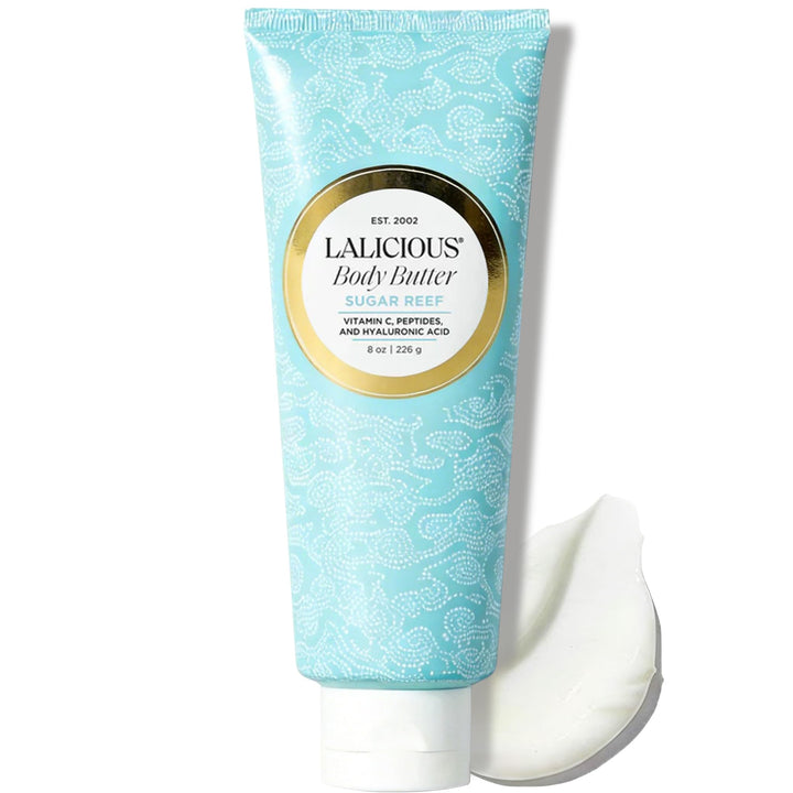 LaLicious Sugar Kiss® Whipped Body Butter 8oz | Ultra-Hydrating Shea Butter Body Cream with Hyaluronic Acid, Vitamin C & Peptides | Moisturizing Lotion for Dry Skin | Firming & Skin-Softening