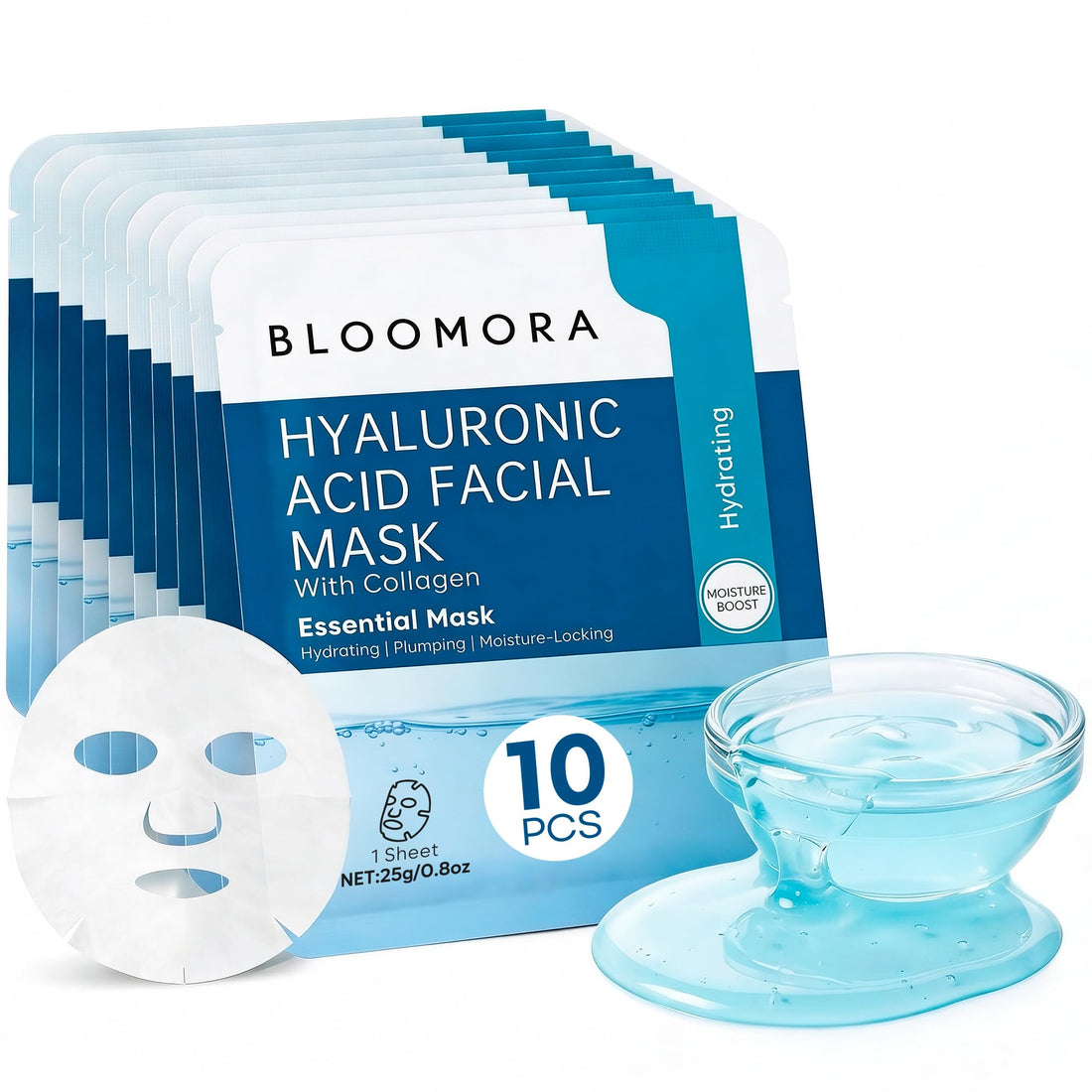 10 Pack Mixed Face Mask Set with Collagen – Hydrating Sheet Mask Skincare Set for Radiant, Fresh & Nourished Skin, Moisturising Facial Masks for Women & Men