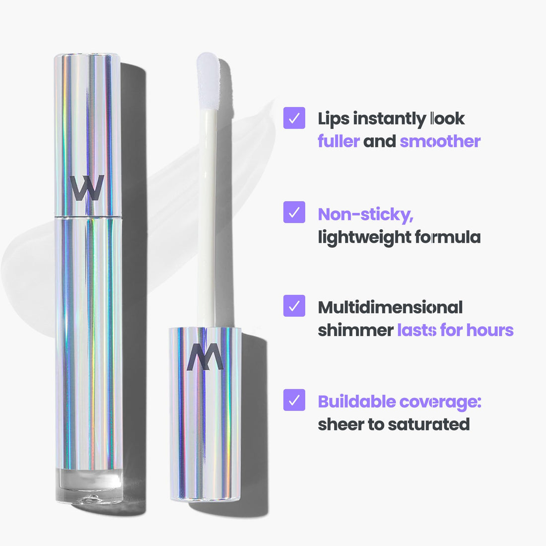 Wonderskin Wonder Blading Top Gloss - Lip Gloss, High Shine Finish, Blue Makeup For Lips (Silver Glitter)