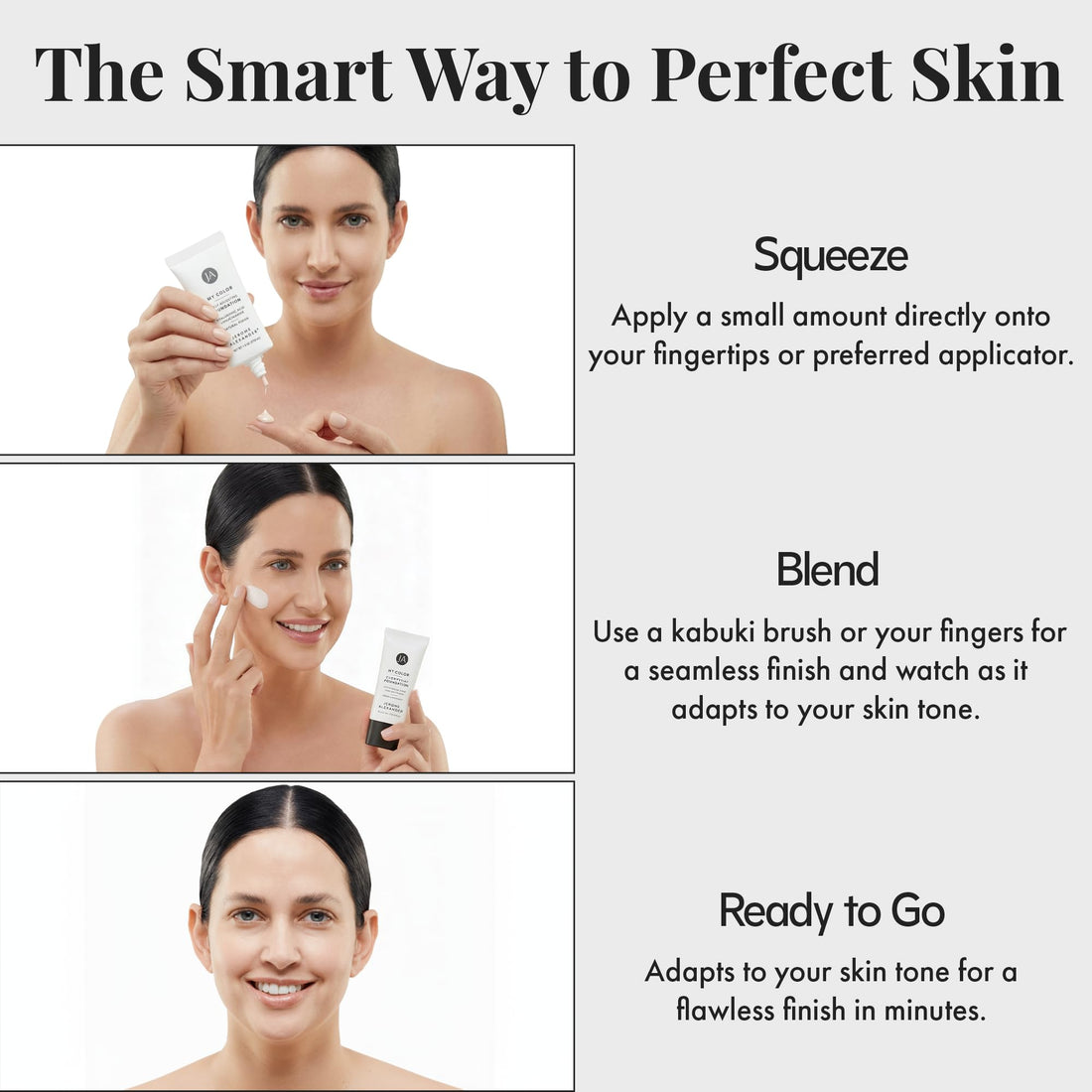 Jerome Alexander My Color Self-Adjusting Foundation, Hydrating & Lightweight Face Makeup, Skincare-Infused, with Kabuki Brush, Medium, 1 oz