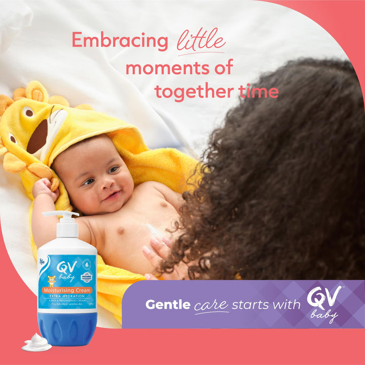 QV Baby Moisturising Cream, 500g - Rich Moisturising Cream With Glycerin and Vitamin B3 For Babies and Newborn, Non-Greasy For Sensitive Skin, with 24-Hour Protection, Baby Moisturiser, pH-balanced