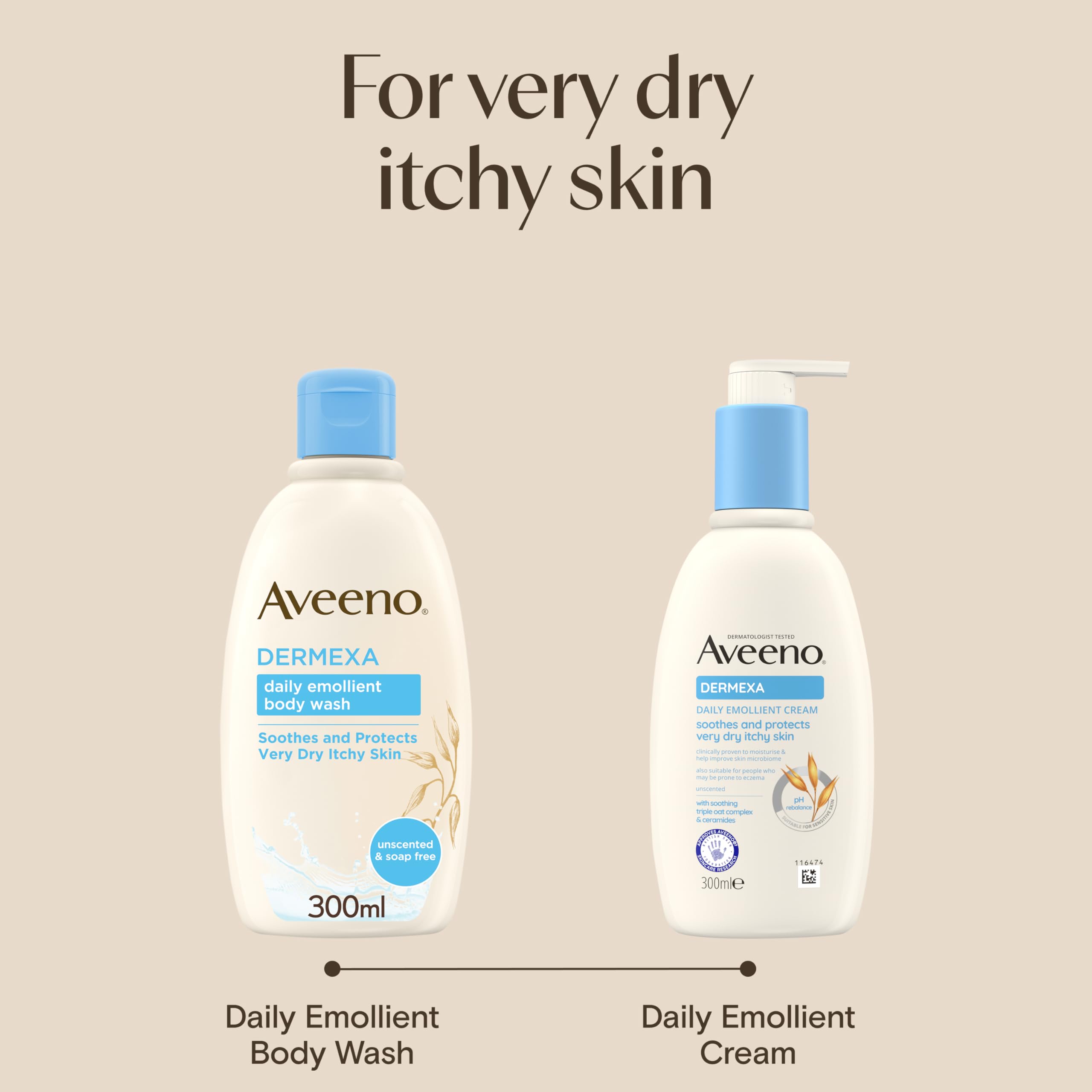 Aveeno Dermexa Daily Emollient Body Wash, Gently cleanses and Soothes, For Very Dry Itchy Also Eczema Prone Skin, 300 ml(Packaging may vary)