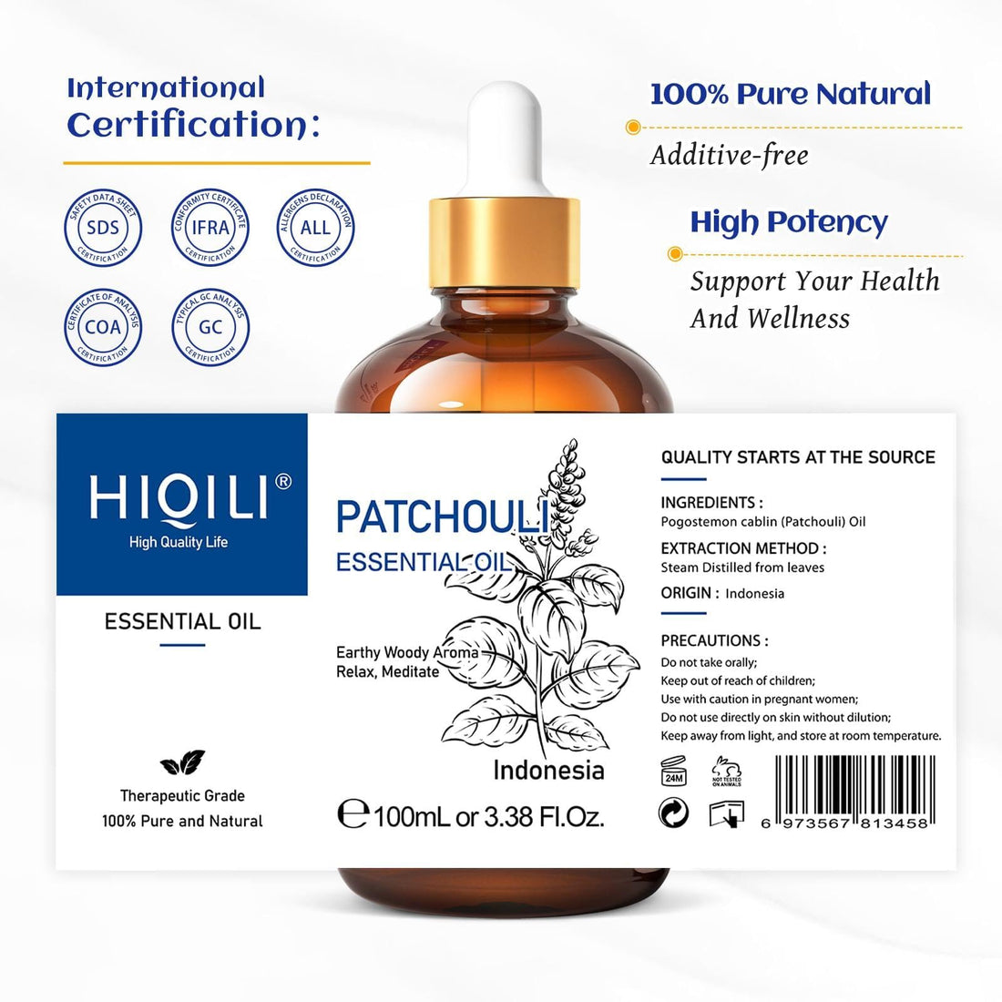 HIQILI 100ml Lavender Essential Oil Pure, 100% Natural Therapeutic Grade for Aromatherapy Diffuser, Skin Care, Hair, Includes Premium Quality Glass Dropper
