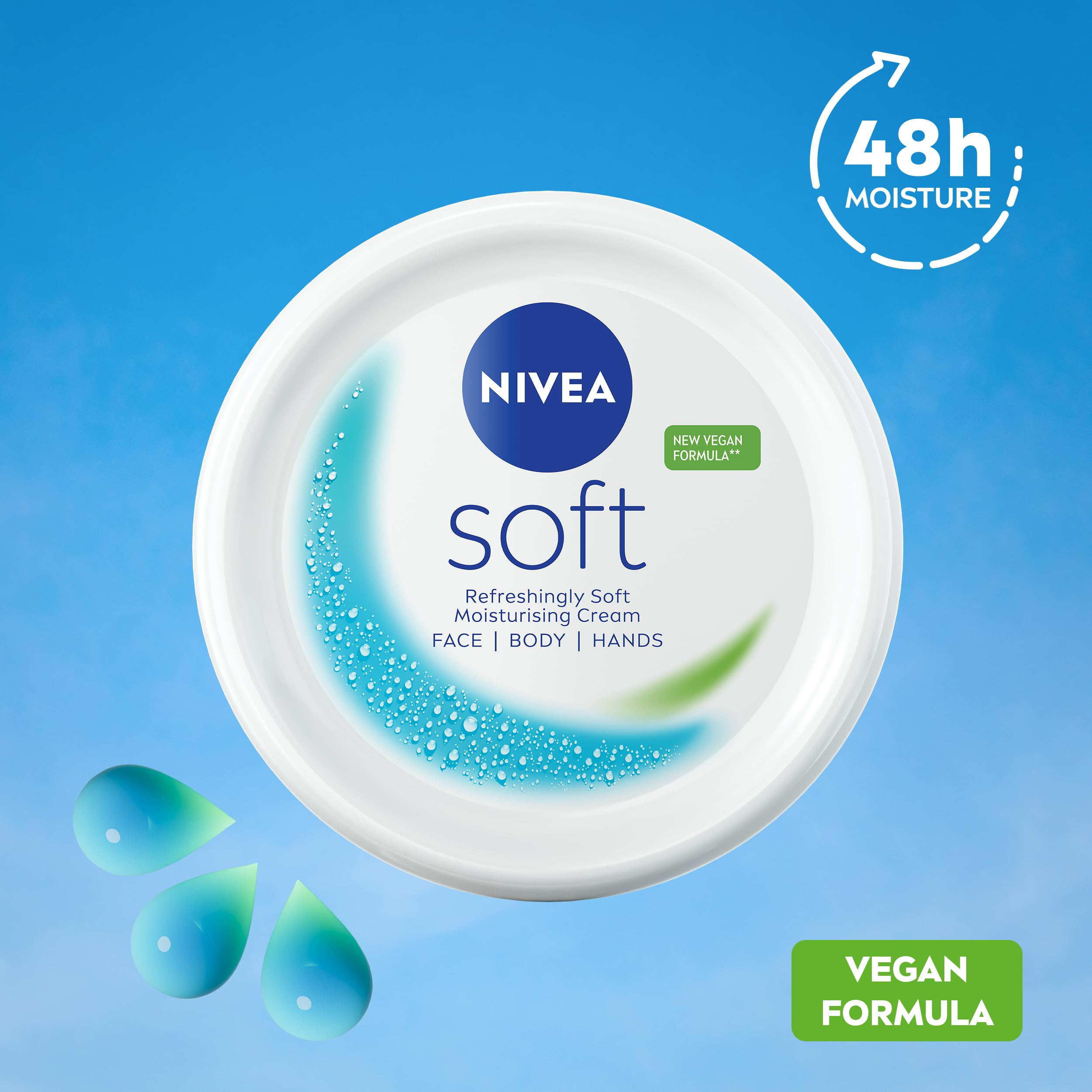 NIVEA Soft Moisturising Cream (75ml), 48H Moisturising Cream for Face, Body and Hands with Vitamin E and Jojoba Oil, Hand Lotion Moisturises Deeply, Vegan Formula Day Moisturiser