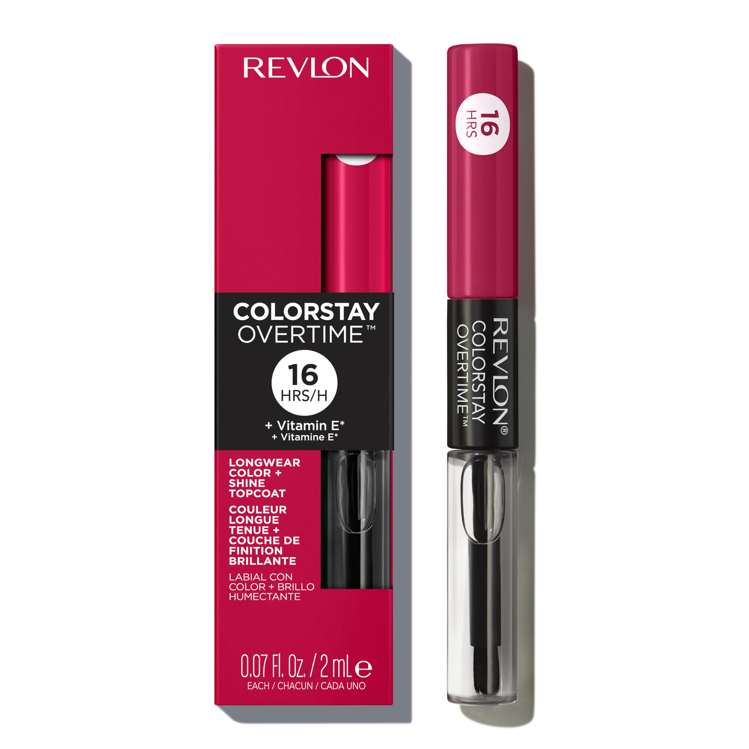 Revlon Liquid Lipstick with Clear Lip Gloss, ColorStay Overtime Lipcolor, Dual Ended with Vitamin E, 370 Everlasting Rum, 0.07 Fl Oz