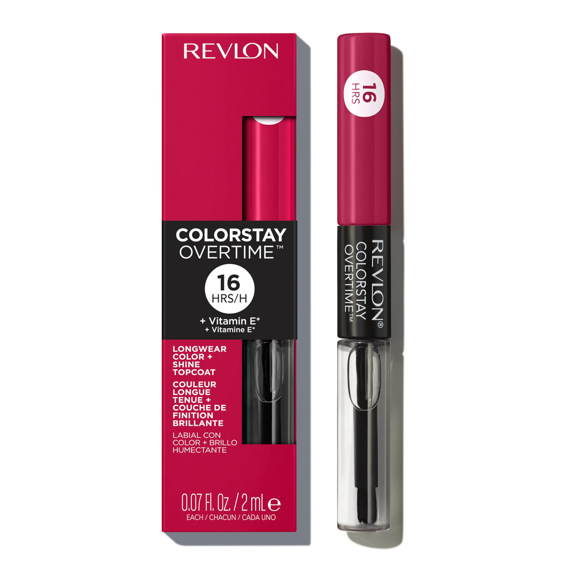 Revlon Liquid Lipstick with Clear Lip Gloss, ColorStay Overtime Lipcolor, Dual Ended with Vitamin E, 370 Everlasting Rum, 0.07 Fl Oz