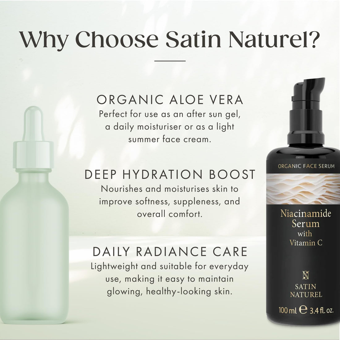 Satin Naturel High-Dose Hyaluronic Serum 100 ml – Organic Hyaluronic Acid Facial Serum – Anti-Aging Moisturizing Serum – Vegan – 24h Hydration – Facial Care for Women and Men