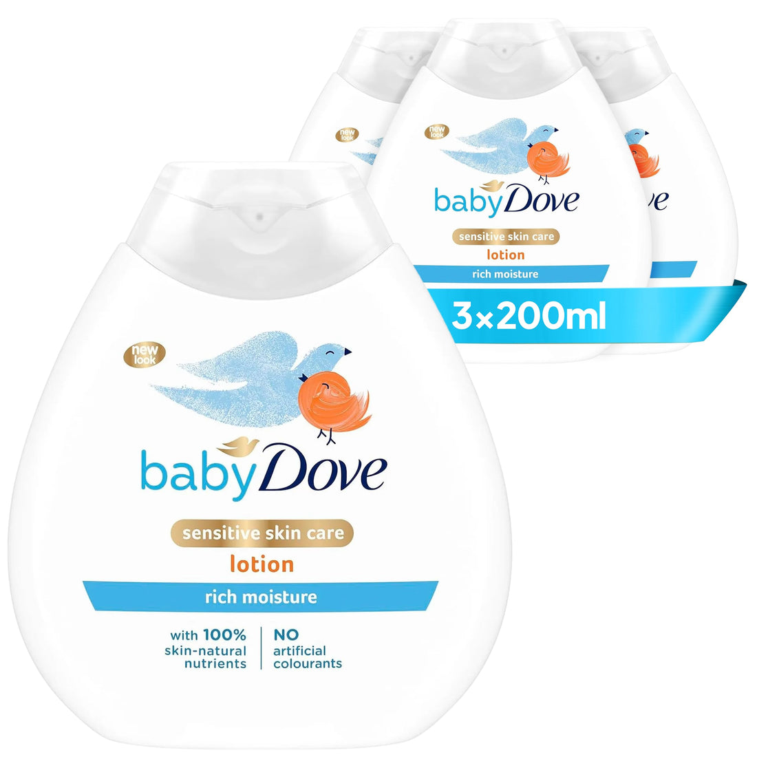 Baby Dove Rich Moisture Baby Lotion - Soothing & Nourishing for Newborns & Infants, Gentle Moisturiser for Dry, Sensitive Skin, Daily Skincare with Delicate Scent, All-Day Hydration - 200ml, Pack of 3 Halalzen
