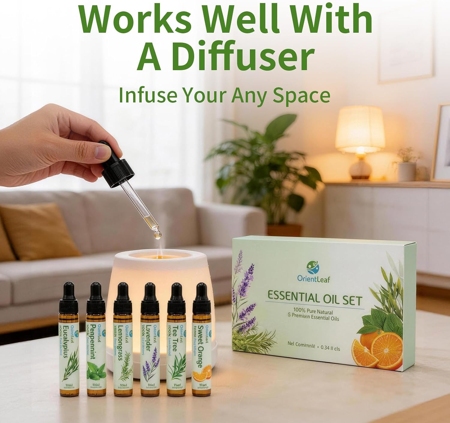 Essential Oils for Diffusers for Home, Birthday Gifts, Teacher Gifts for Women, Diffuser Oil for DIY Candle, Aromatherapy, Humidifiers, Peppermint, Tea Tree, Lavender, Eucalyptus, Orange, Citronella