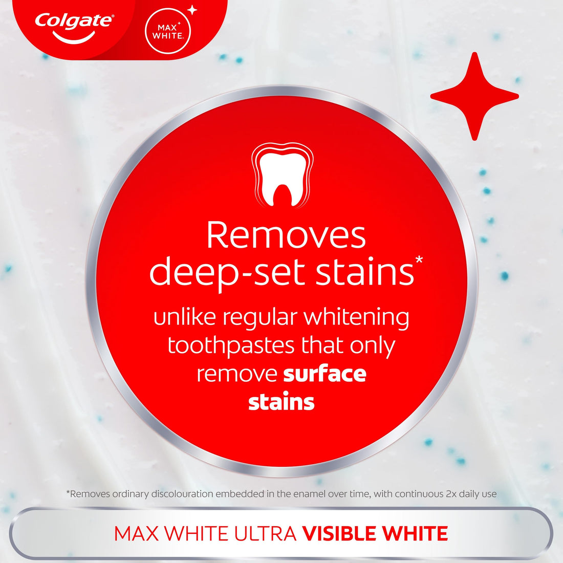 Colgate Max White Ultra+ Enamel Toothpaste 75ml, Whitens Deep Stains for 5X Whiter Teeth, ActiveShine Technology Smoothes Enamel Surface to Reflect Light, Protects and Remineralises Enamel