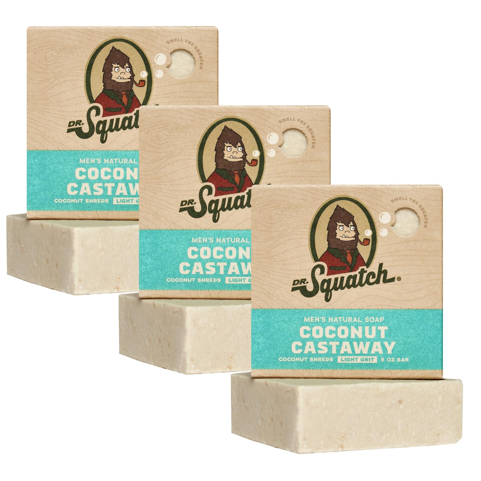 Dr. Squatch Natural Men’s Bar Soap - Cold Process Body Soap Bar with Natural Oils - Gifts for Men - Coconut Castaway (5 oz, 3-Pack)