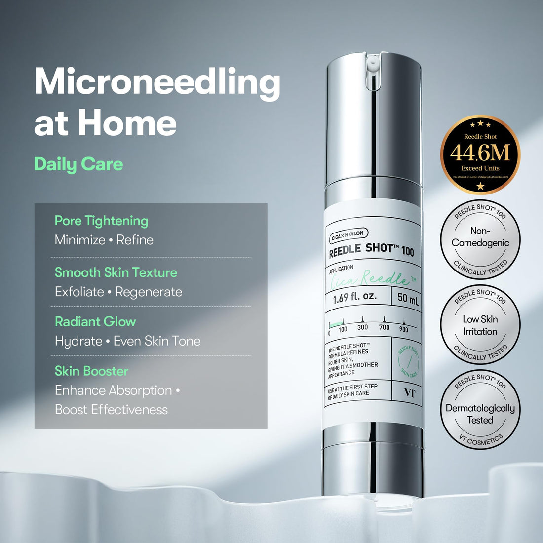 VT COSMETICS CICA Reedle Shot 300, Spicule Microneedling Serum for Pore Care & Exfoliation, Exosome & Centella Asiatica for Glass Skin, Smooth Skin Texture, Korean Skin Booster (1.69 Fl Oz / 50ml) Halalzen
