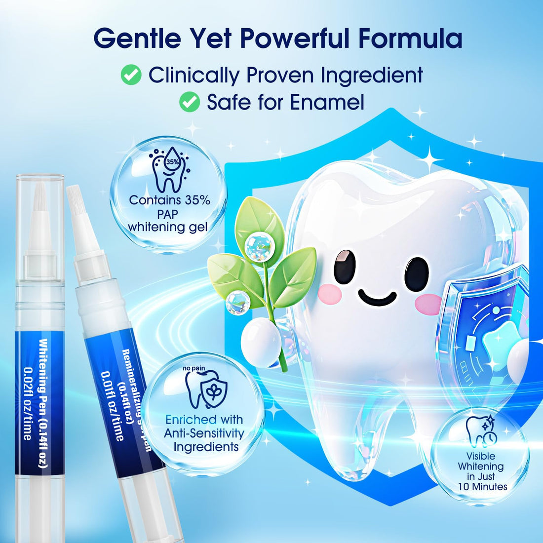 Teeth Whitening Kit with LED Light – 3 Teeth Whitening Gel Pens + 2 Remineralizing Desensitizing Gel Pens –35% Pap Whitening Formula – Whiten Teeth in 7 Days – Safe for Sensitive Teeth (Mint)