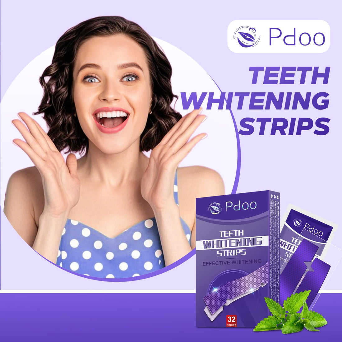 Purple Teeth Whitening Strips 16 Treatments - Enamel-Safe & No-Sensitivity & No-Slip Whitening Strips - Fast Teeth Whitening Result in 7 Days - Whitening Kit for Coffee, Wine Stains Removal