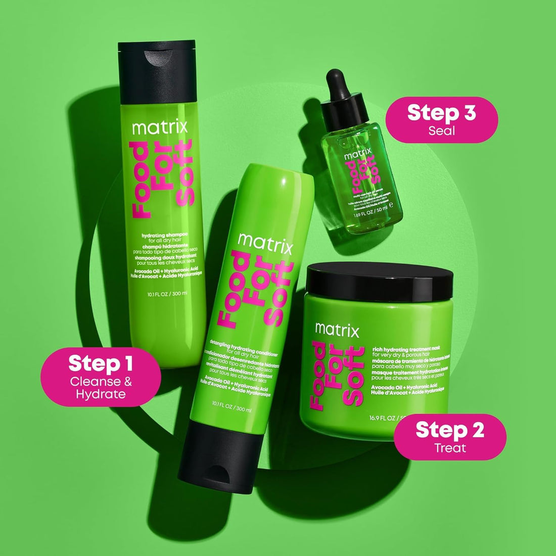 Food For Soft Hair Serum Oil For Dry, Brittle, and All Hair Types - Softens, Smooths, and Adds Shine With Heat Protection, Repairing Leave In With Avocado Oil
