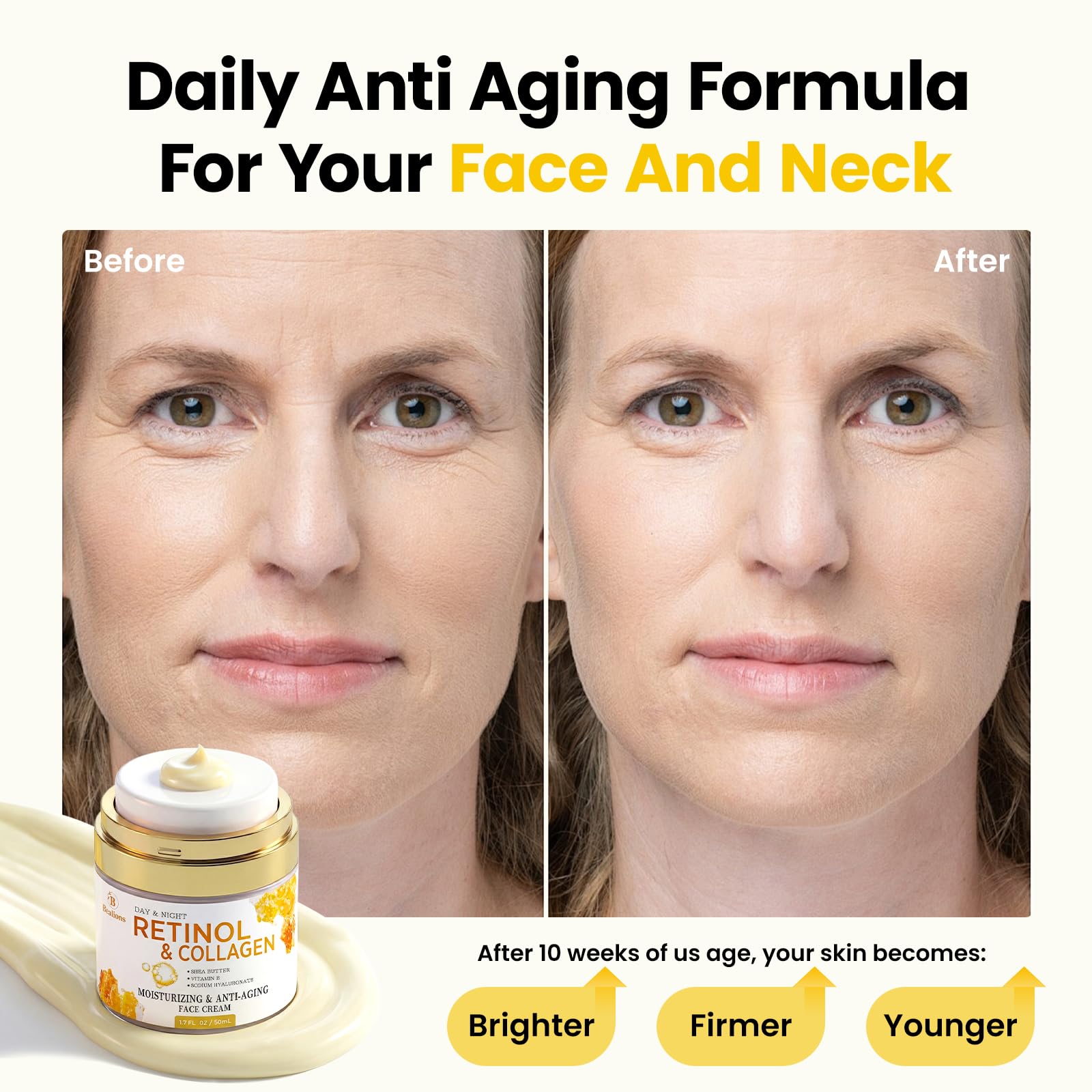 Retinol Cream Anti Aging for Face: Wrinkle Cream for Face Neck with Collagen & Hyaluronic Acid - Reduces Wrinkles Fine Lines, Lifting Facial Skin for Women, Day & Night Care (50 ml)