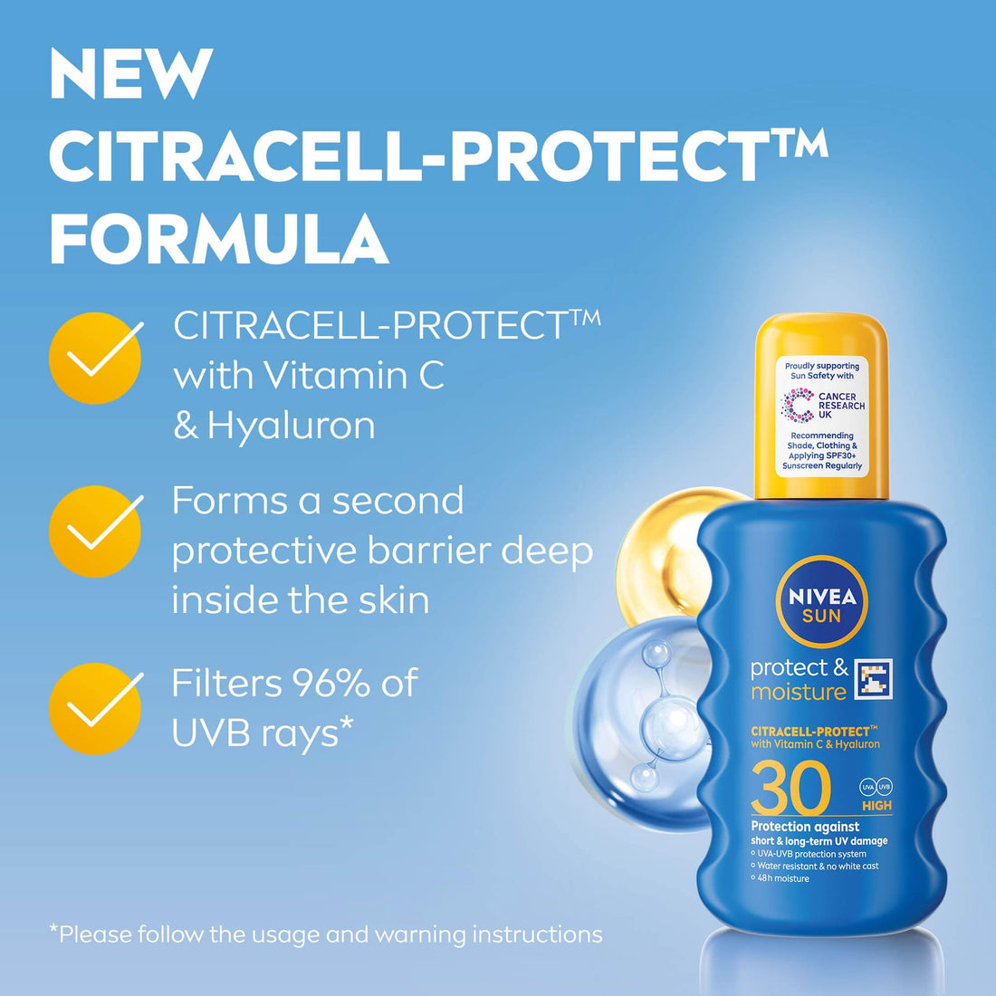 NIVEA SUN Protect & Moisture Sun Spray SPF 50+ (200ml), Moisturising Suncream Spray with Vitamin C and Hyaluron, Immediate UVA/UVB Protection, Fast-Absorbing No White Cast Formula