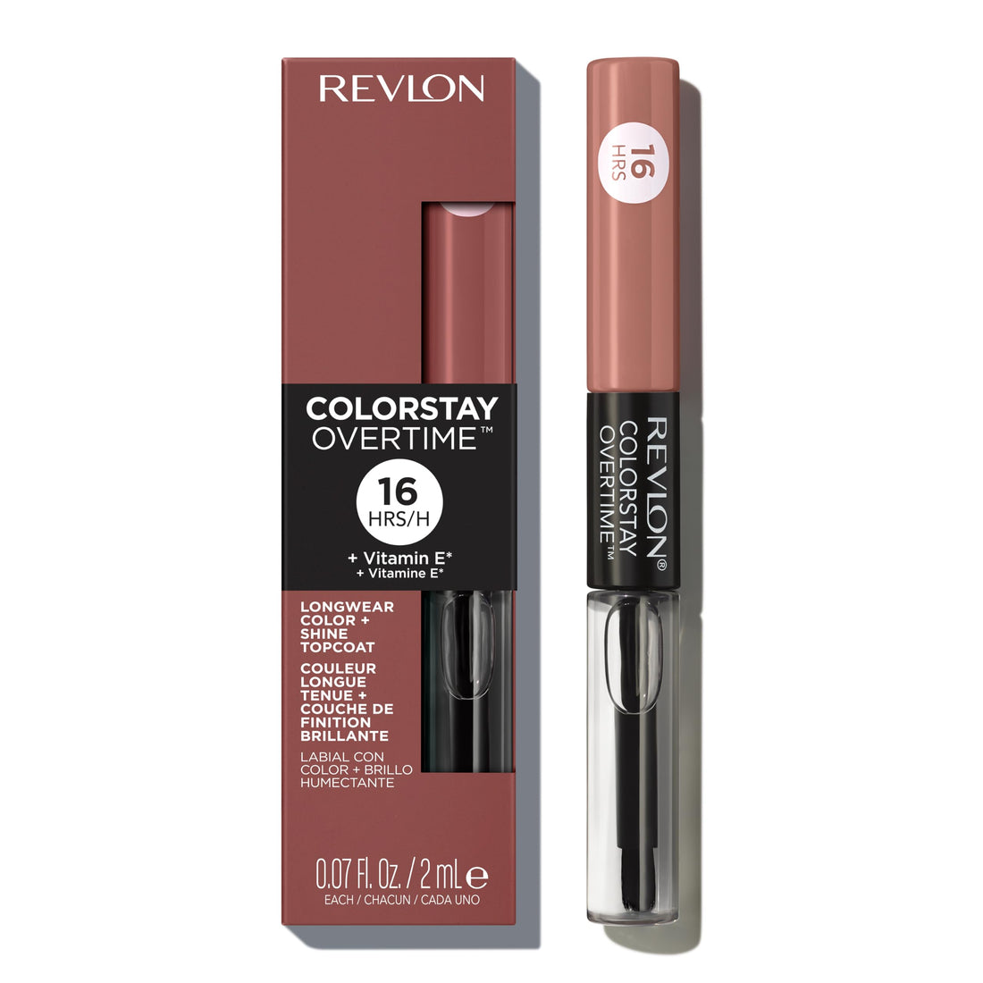Revlon Liquid Lipstick with Clear Lip Gloss, ColorStay Overtime Lipcolor, Dual Ended with Vitamin E, 370 Everlasting Rum, 0.07 Fl Oz