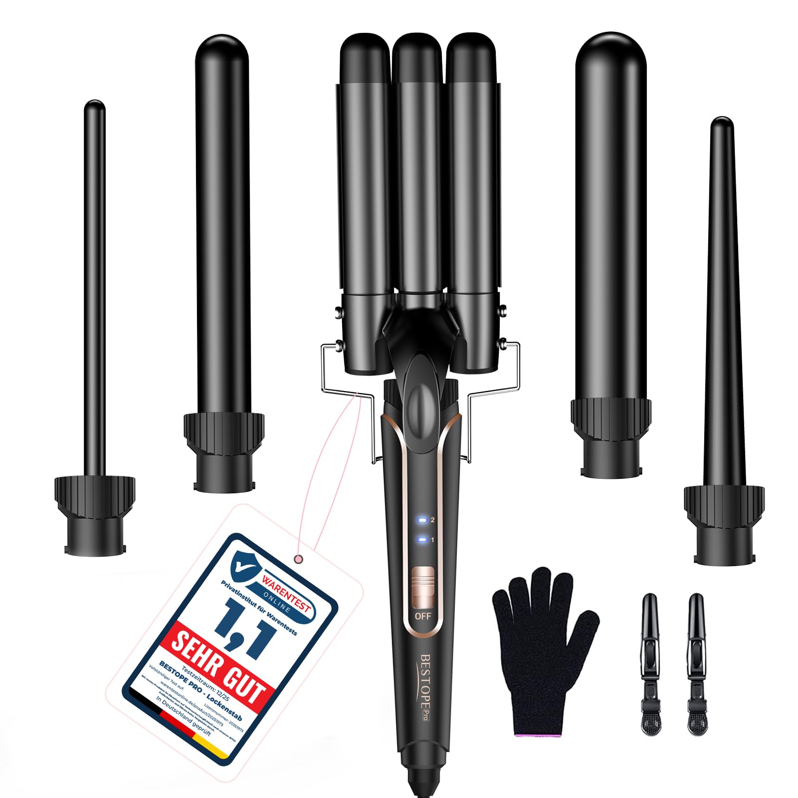BESTOPE PRO 5 in 1 Curling Iron Set, Negative Ion Hair Curler with Thermal Brush & 5 Interchangeable Ceramic Barrels (0.35"-1.5"), Fast Heating Styling Tool for All Hair Types, Ideal Gifts for Women Halalzen