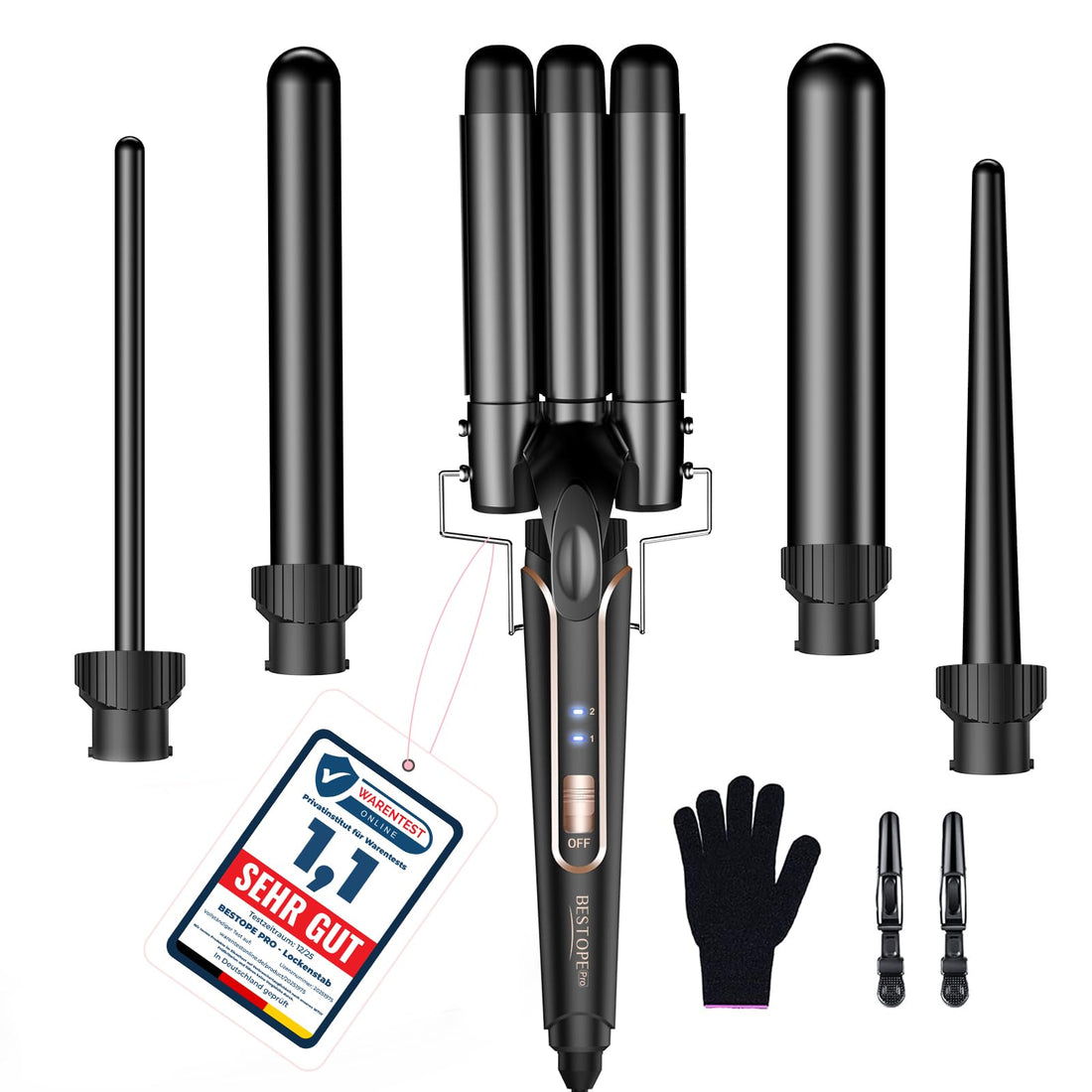 BESTOPE PRO 5 in 1 Curling Iron Set, Negative Ion Hair Curler with Thermal Brush & 5 Interchangeable Ceramic Barrels (0.35"-1.5"), Fast Heating Styling Tool for All Hair Types, Ideal Gifts for Women Halalzen