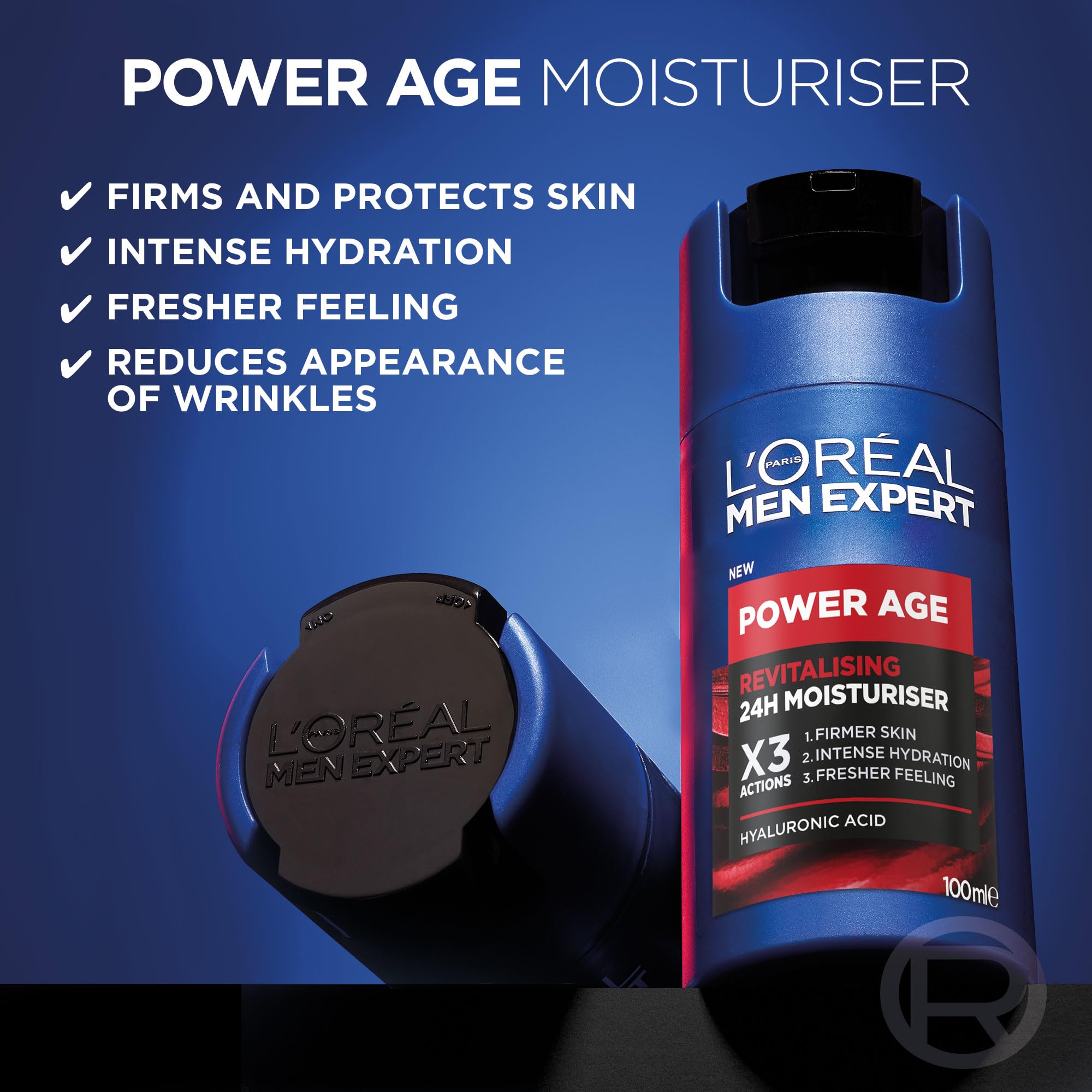 L'Oreal Men Expert Power Age Moisturiser, Hydrating & Revitalising Hyaluronic Acid Moisturiser for Men, designed for Ageing, Dry & Dull Skin 100ml, 1