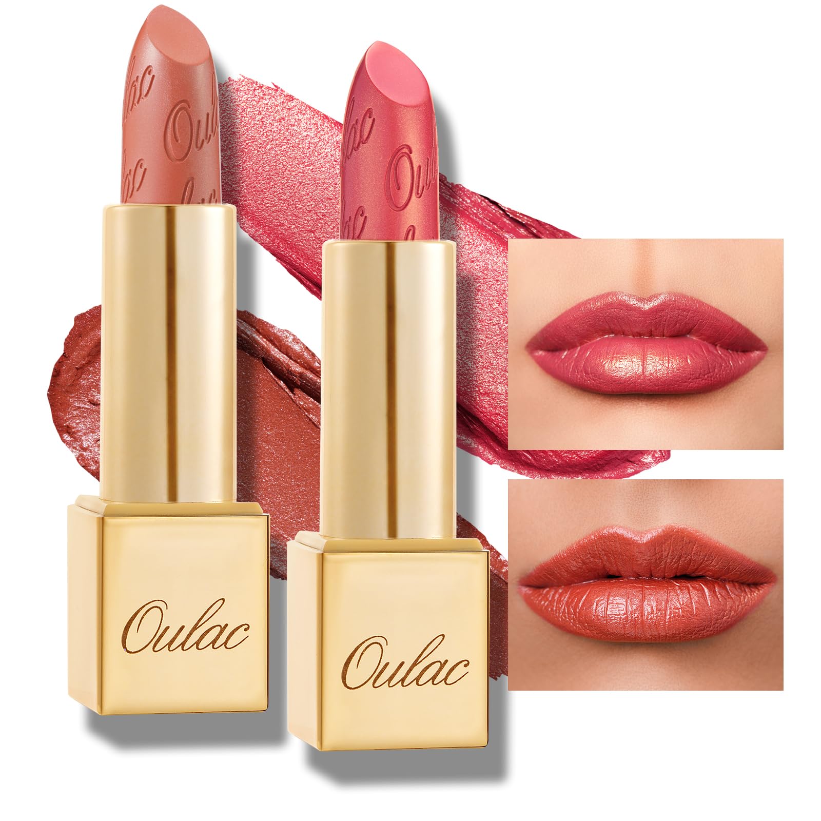 OULAC Metallic Shine Glitter Lipstick, Pink High Impact Lipcolor, Lightweight Soft and Ultra Hydrating, Long Lasting, Vegan & Cruelty-Free, Full-Coverage Lip Color 4.3 g/0.15 HIP & HIPPIE(11) Halalzen