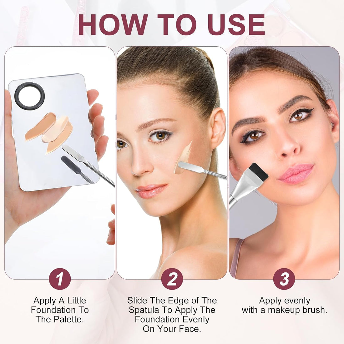 Mabor 3Pcs Make up Spatula Set, Makeup Mixing Palette Tray & Foundation Spatula & Brush, Make up Accessories Set for Women Girl Korean Makeup Facial Cosmetic Nail Art Tool Halalzen